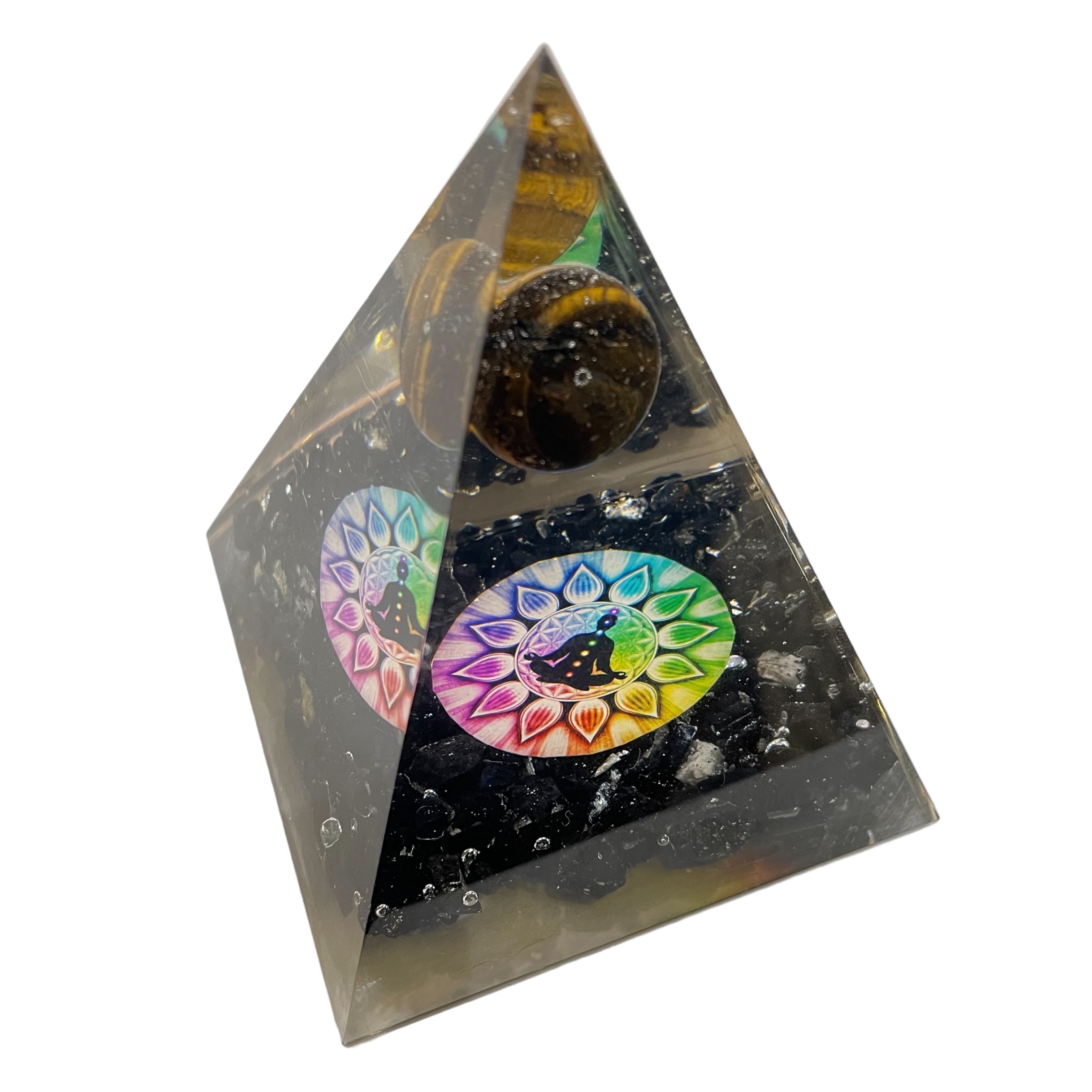Rocksmins Black Tourmaline  With Tiger’s Eye Orgone Crystal Pyramid for balancing energy, Removing Negative Energy, And Promoting Overall Well-Being