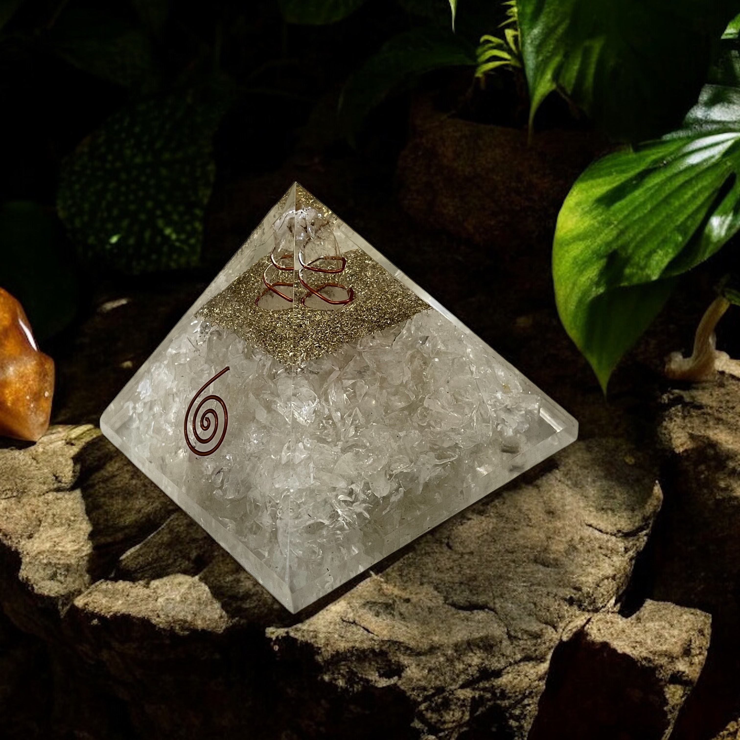 Rocksmins Quartz Clear Orgone Crystal Pyramid for balancing energy, Removing Negative Energy, And Promoting Overall Well-Being