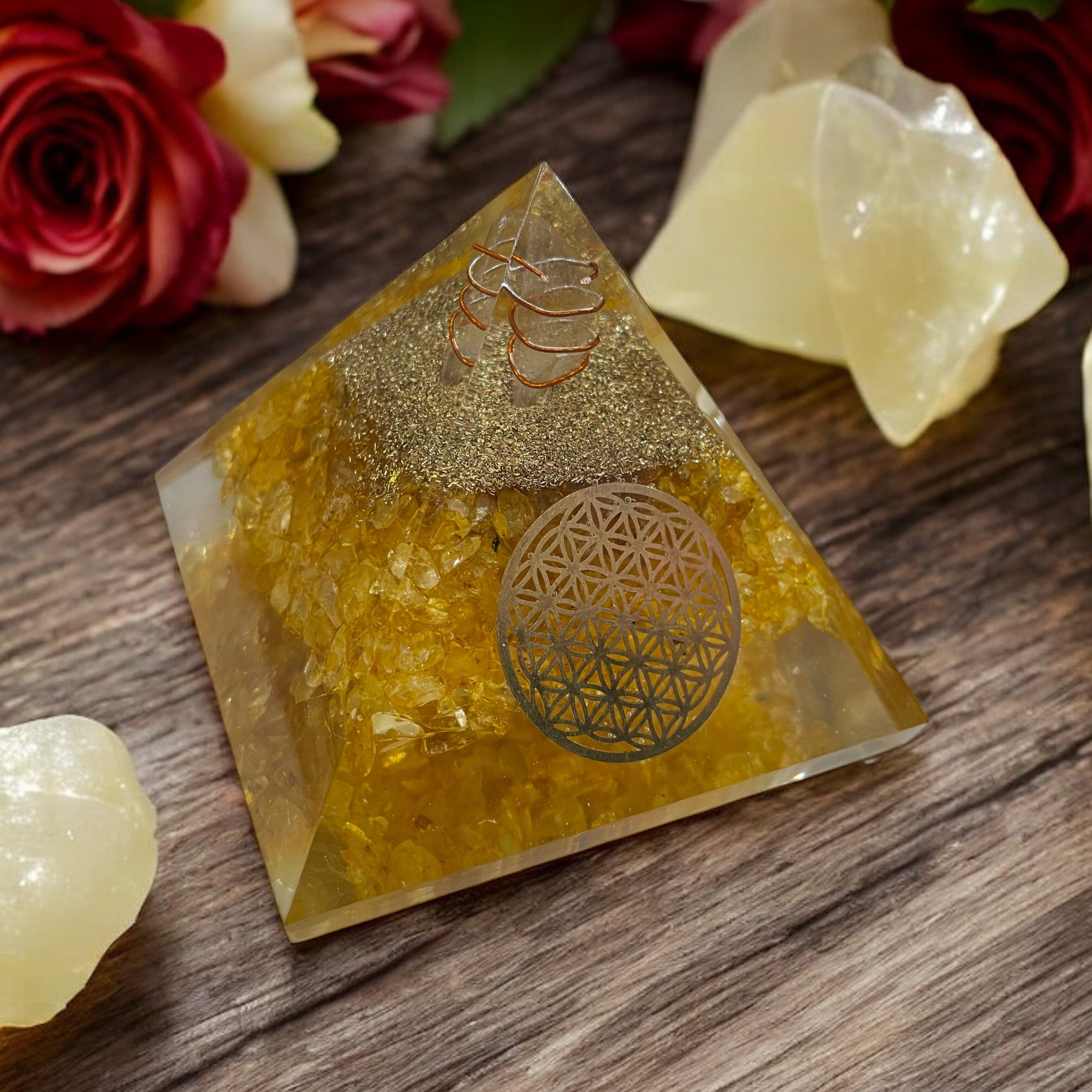 Rocksmins Citrine Orgone Crystal Pyramid for balancing energy, Removing Negative Energy, And Promoting Overall Well-Being