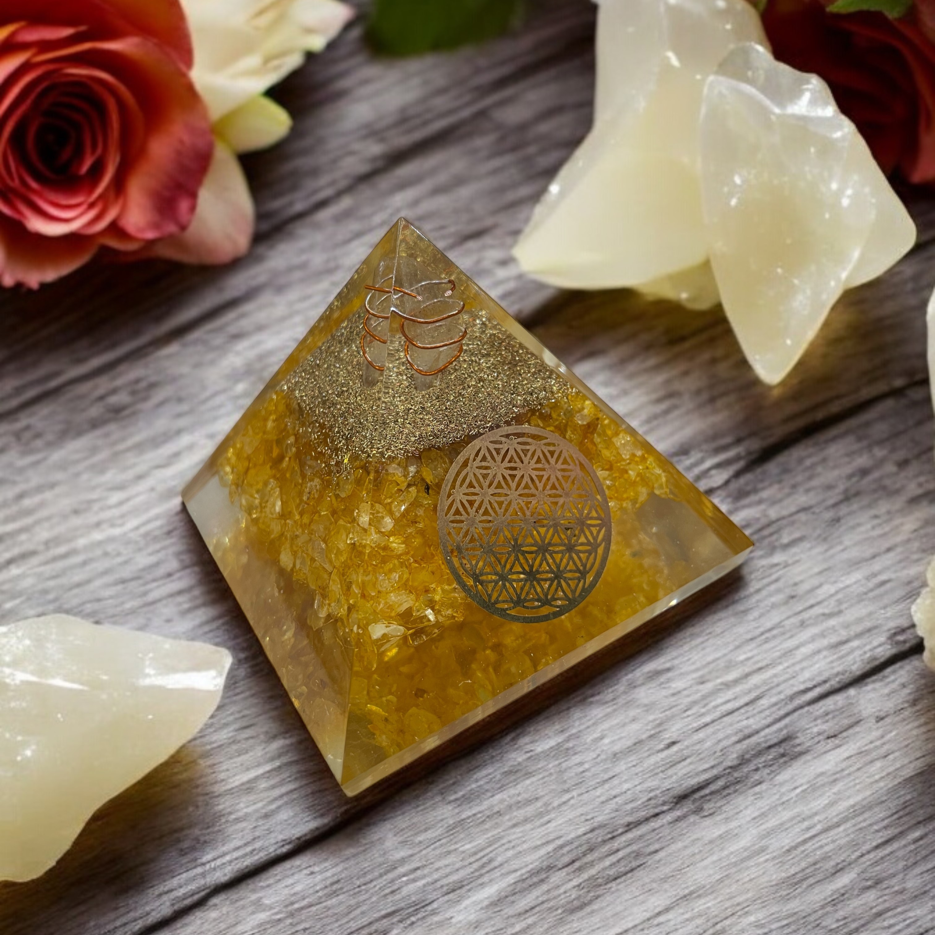 Rocksmins Citrine Orgone Crystal Pyramid for balancing energy, Removing Negative Energy, And Promoting Overall Well-Being