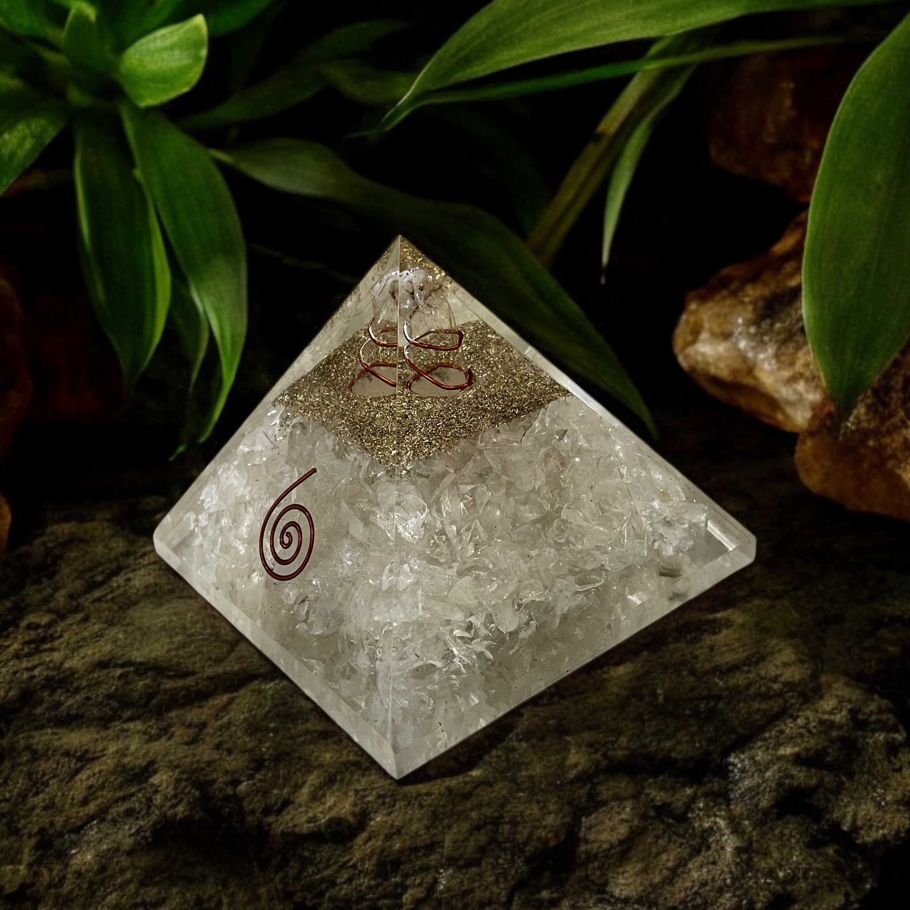 Rocksmins Quartz Clear Orgone Crystal Pyramid for balancing energy, Removing Negative Energy, And Promoting Overall Well-Being