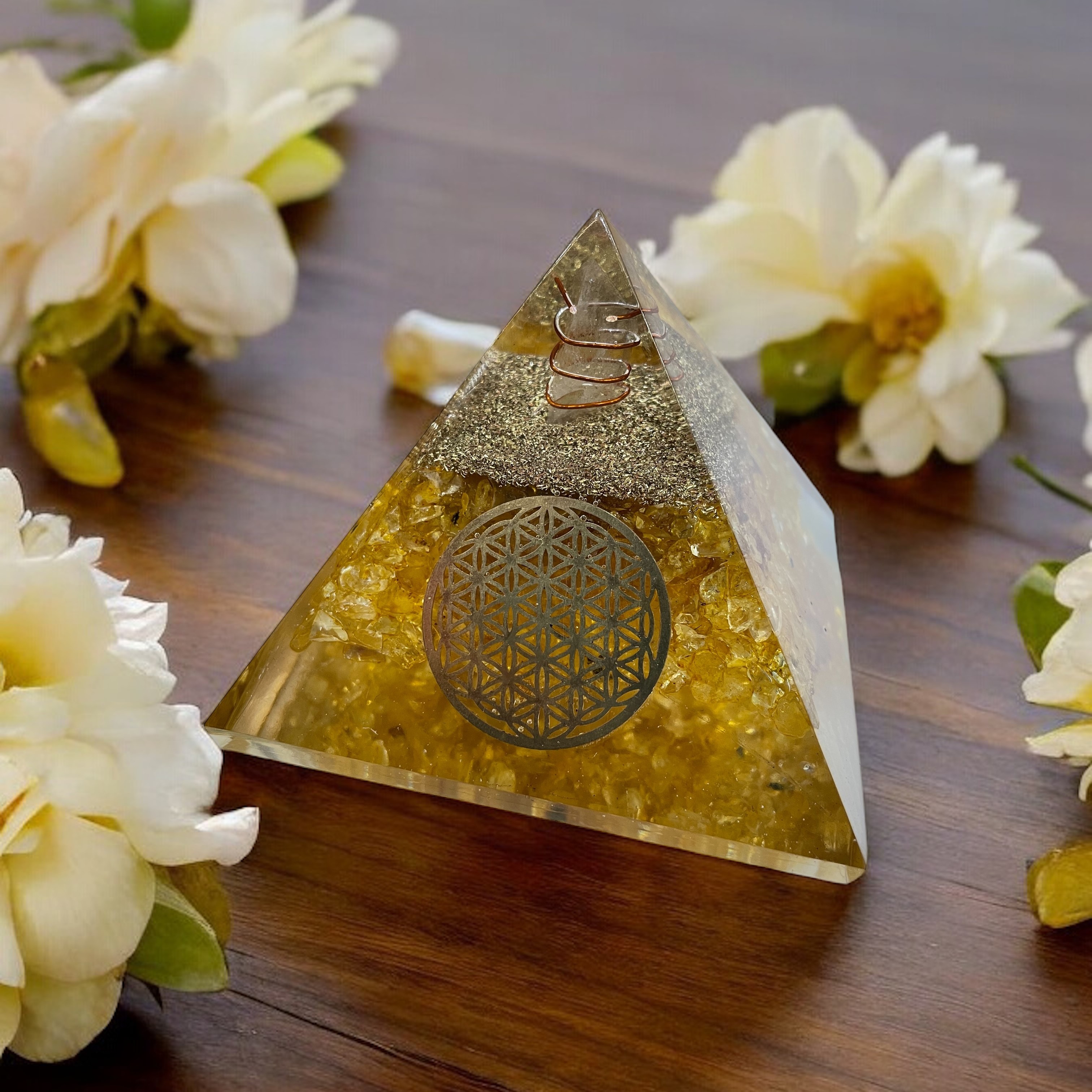 Rocksmins Citrine Orgone Crystal Pyramid for balancing energy, Removing Negative Energy, And Promoting Overall Well-Being