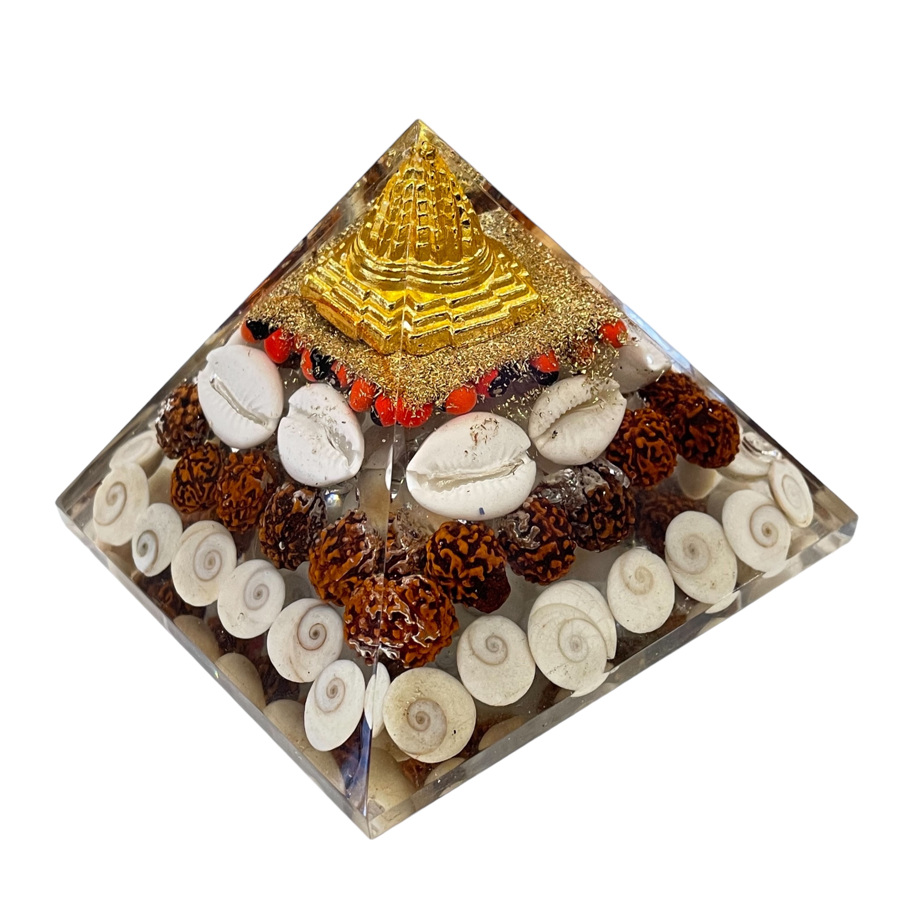 Rocksmins Gomti Chakra with Rudraksha Orgone Crystal Pyramid for balancing energy, Removing Negative Energy, And Promoting Overall Well-Being