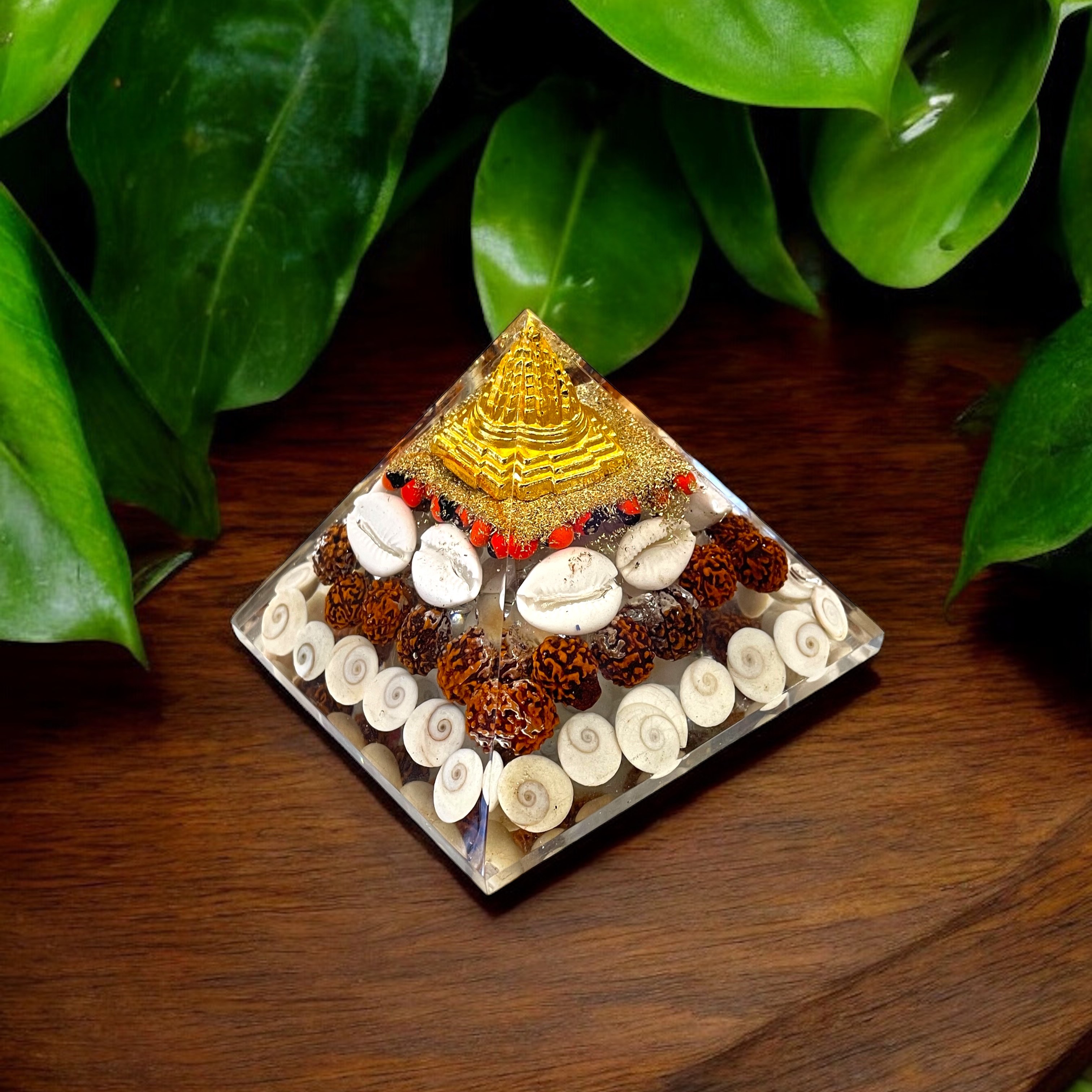 Rocksmins Gomti Chakra with Rudraksha Orgone Crystal Pyramid for balancing energy, Removing Negative Energy, And Promoting Overall Well-Being