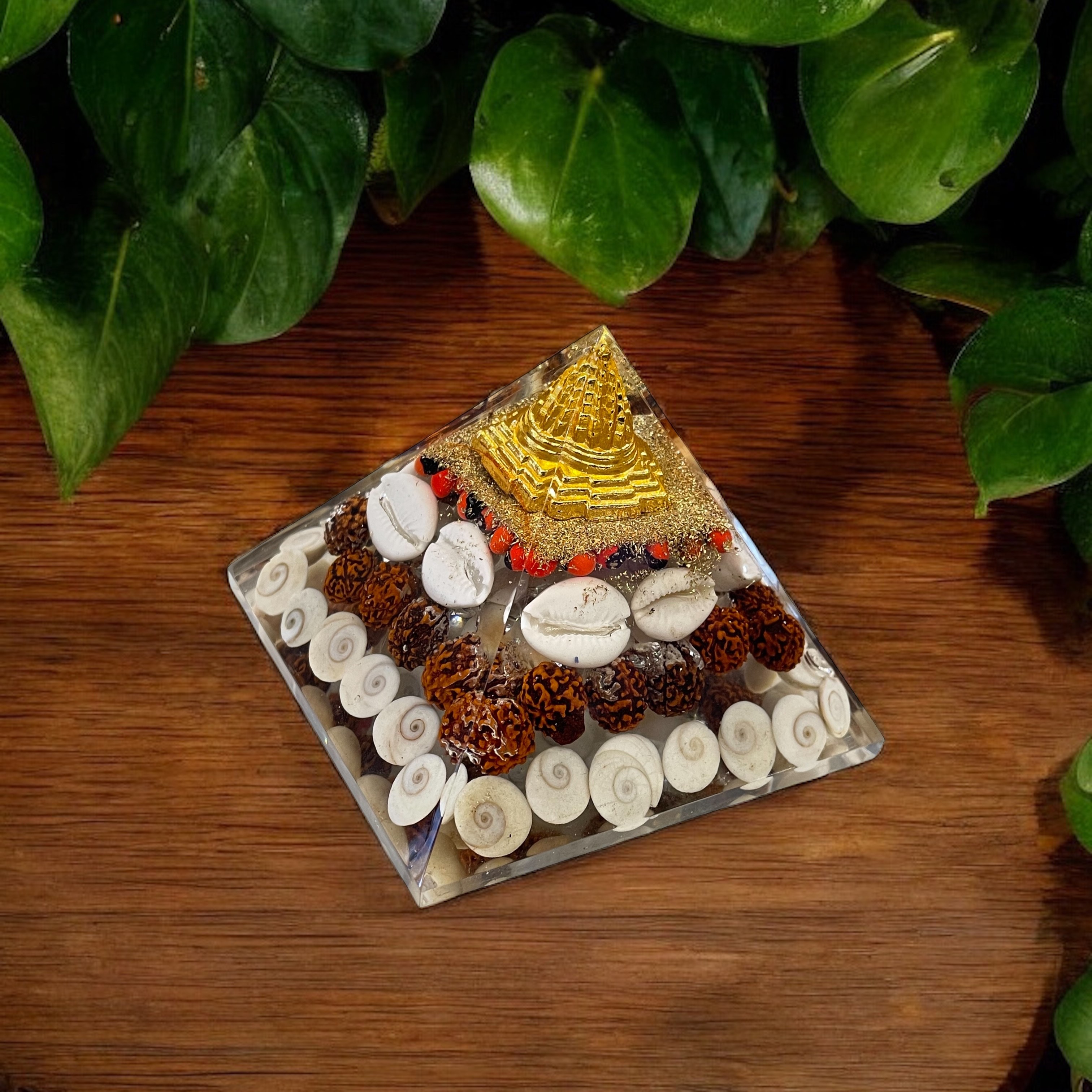 Rocksmins Gomti Chakra with Rudraksha Orgone Crystal Pyramid for balancing energy, Removing Negative Energy, And Promoting Overall Well-Being