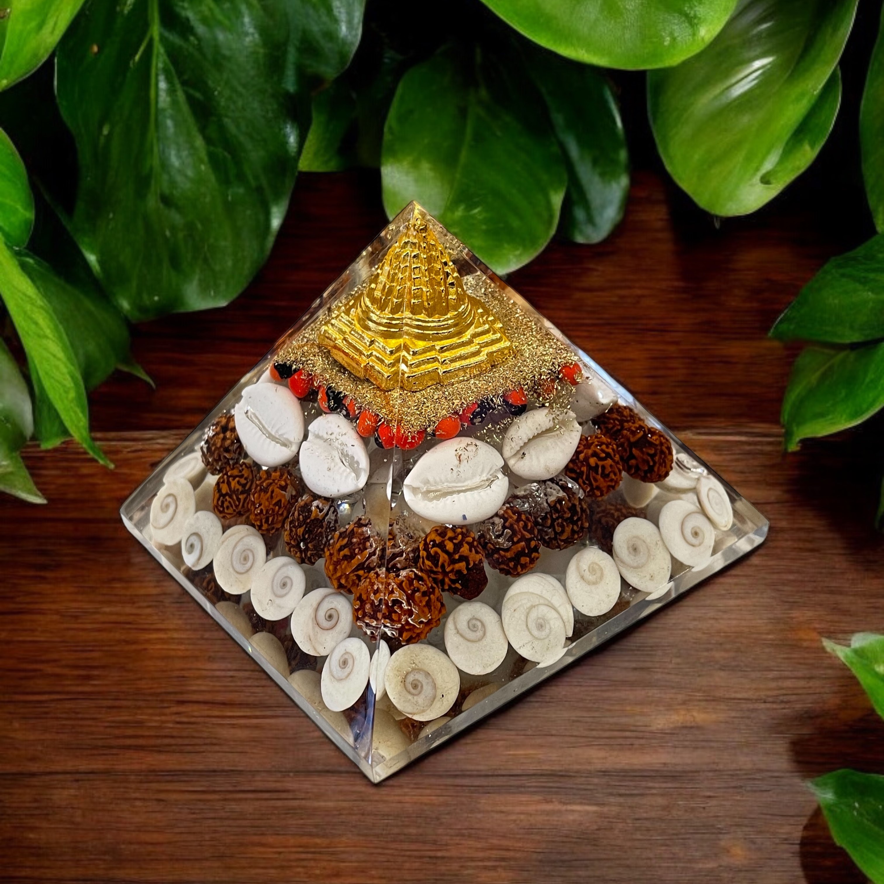 Rocksmins Gomti Chakra with Rudraksha Orgone Crystal Pyramid for balancing energy, Removing Negative Energy, And Promoting Overall Well-Being