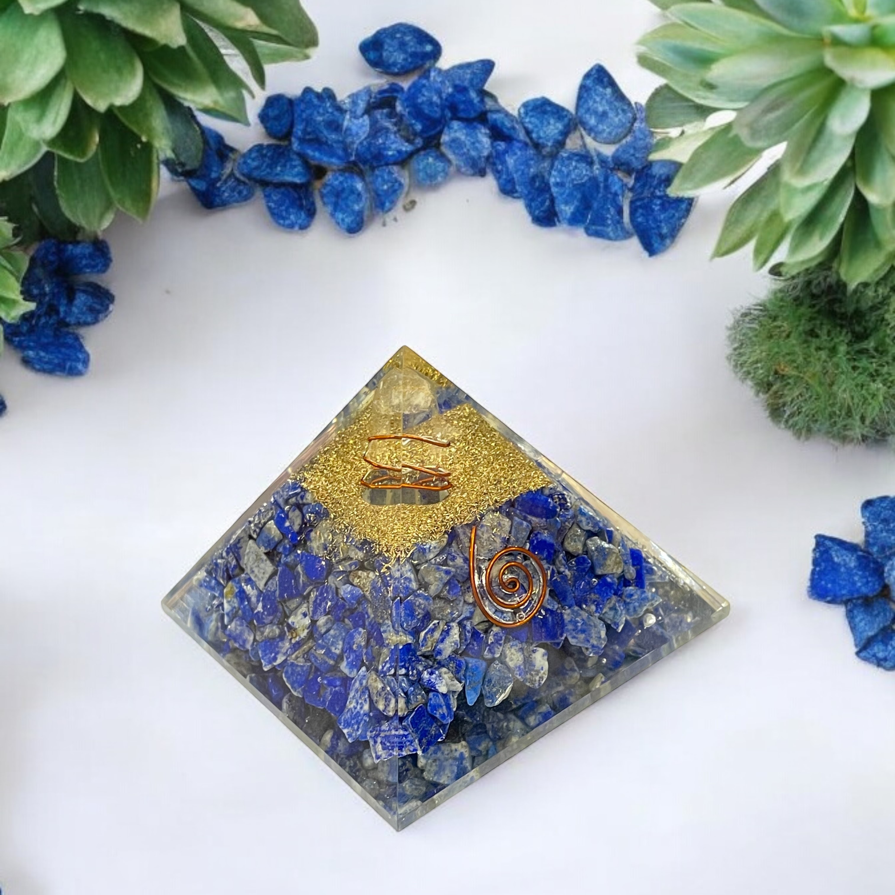 Rocksmins Lapis Lazuli Orgone Crystal Pyramid for balancing energy, Removing Negative Energy, And Promoting Overall Well-Being