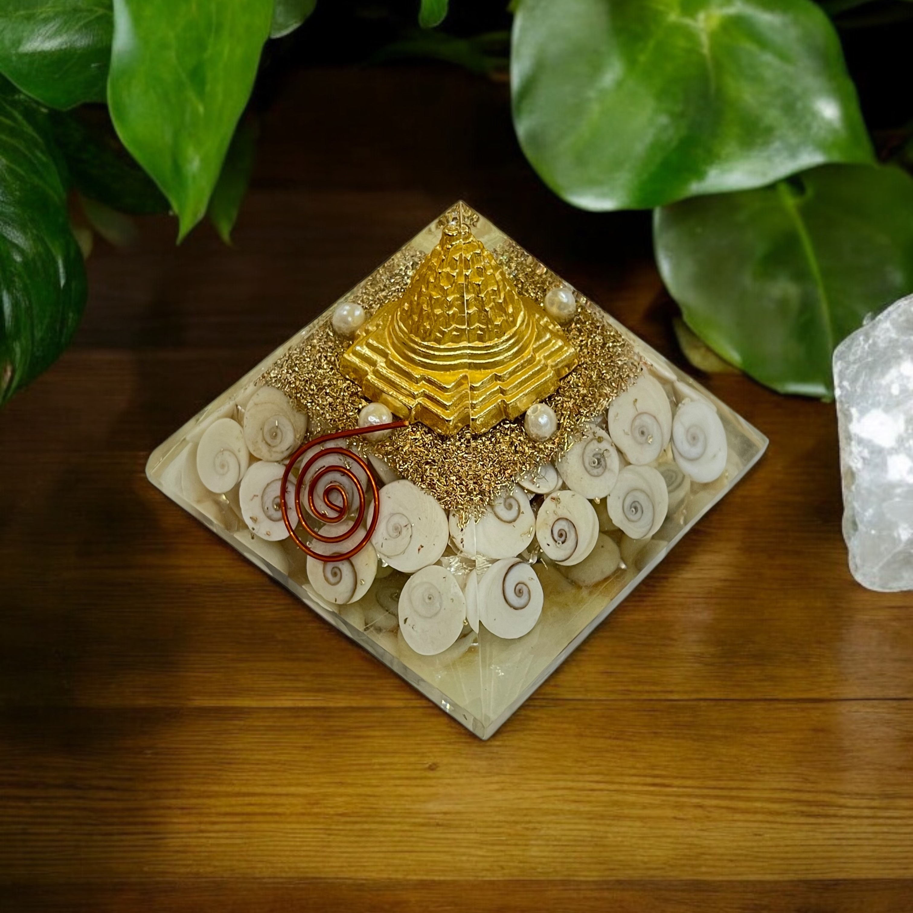 Rocksmins Gomti Chakra with Shree Yantra Orgone Crystal Pyramid for balancing energy, Removing Negative Energy, And Promoting Overall Well-Being