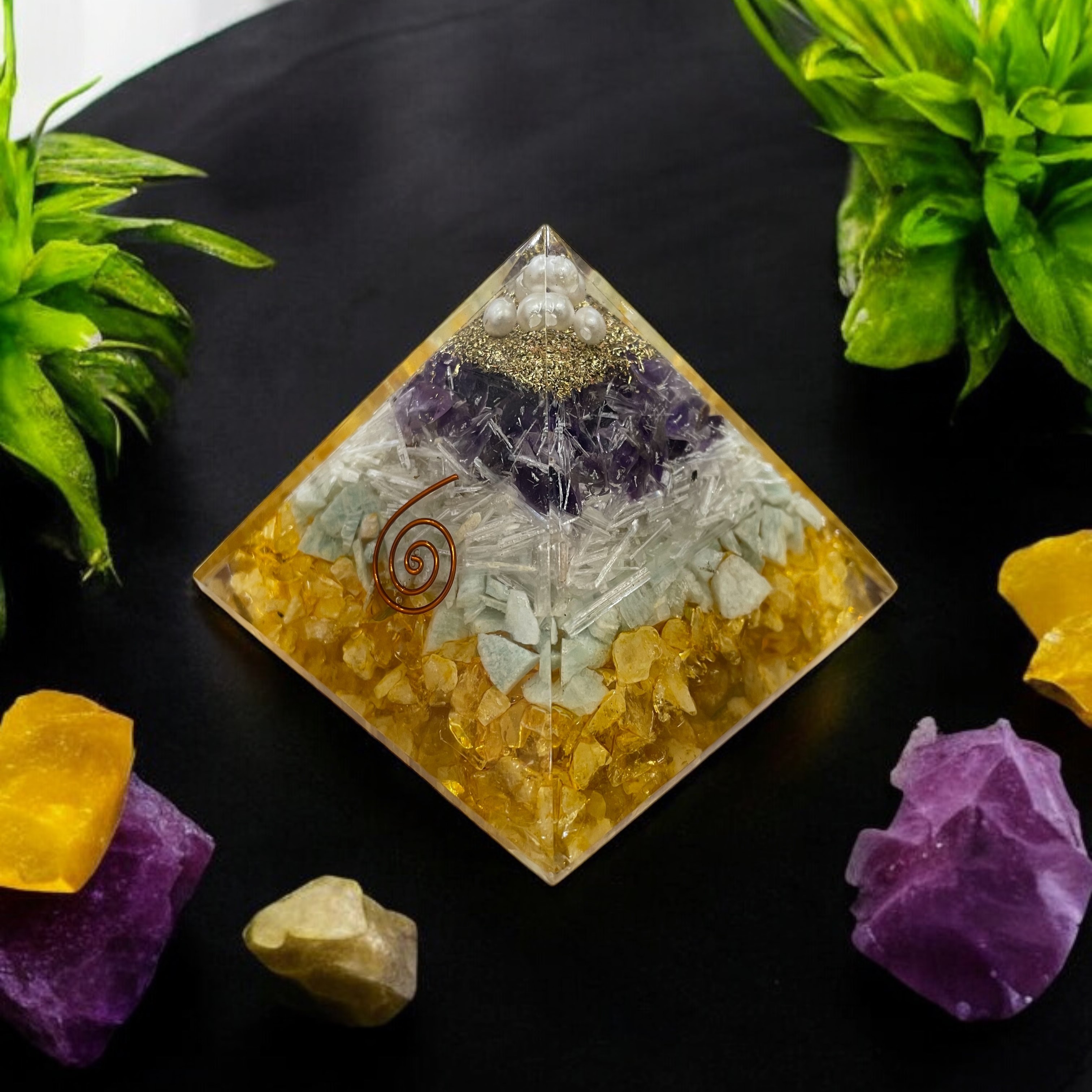 Rocksmins Money Magnet 2 Orgone Crystal Pyramid for balancing energy, Removing Negative Energy, And Promoting Overall Well-Being
