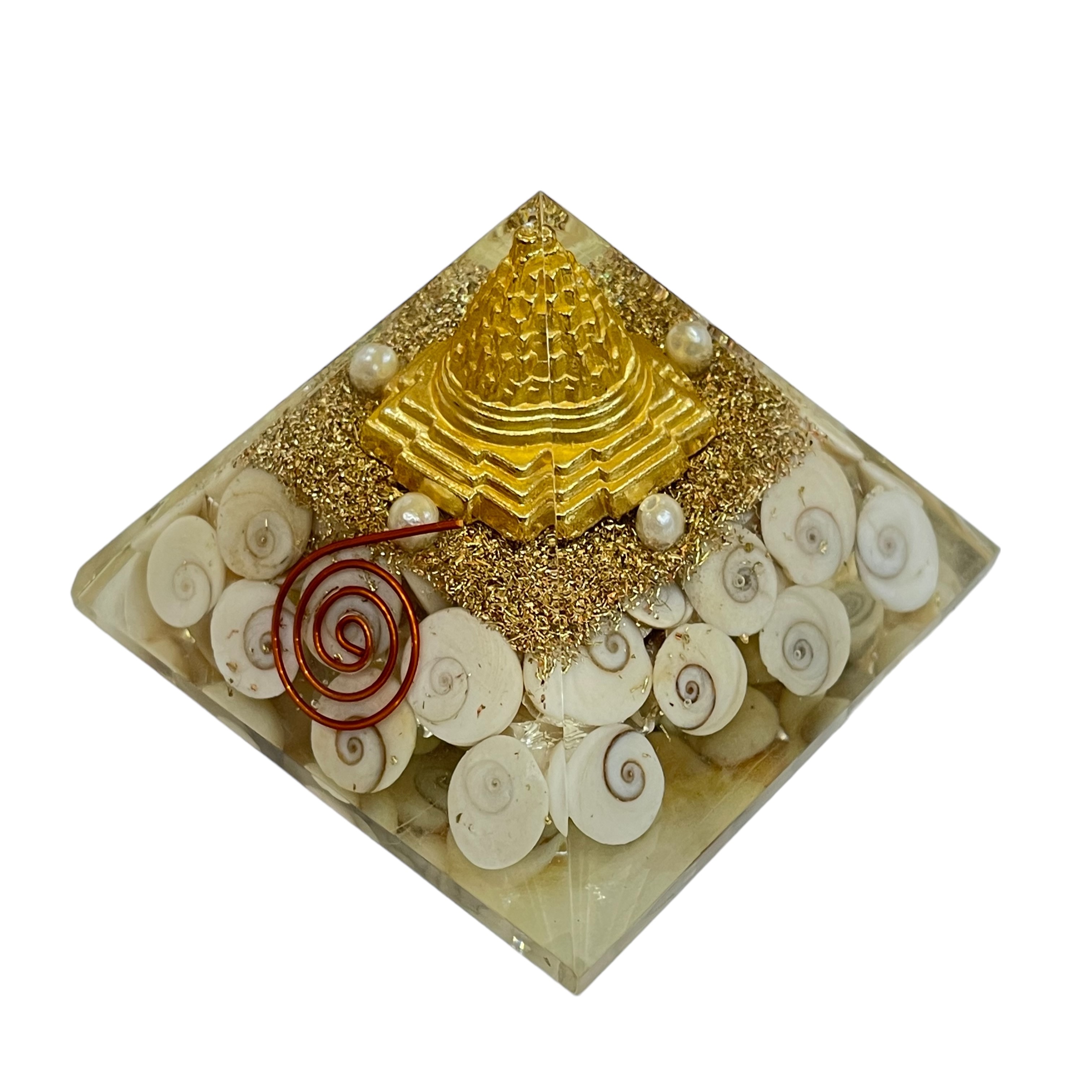 Rocksmins Gomti Chakra with Shree Yantra Orgone Crystal Pyramid for balancing energy, Removing Negative Energy, And Promoting Overall Well-Being