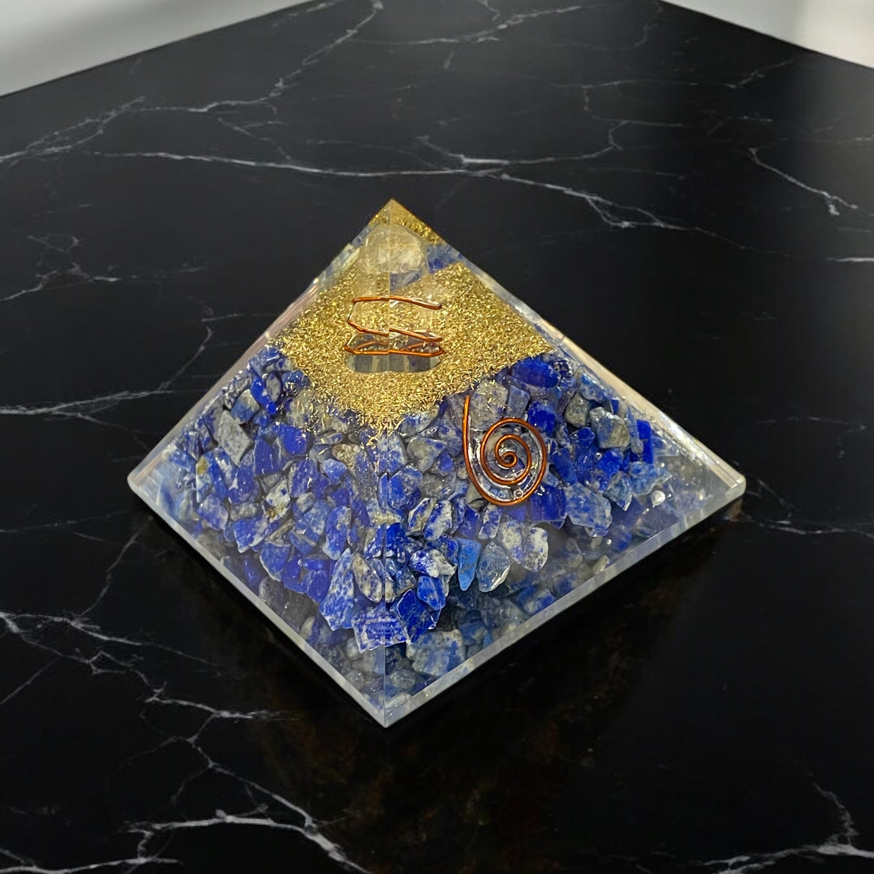 Rocksmins Lapis Lazuli Orgone Crystal Pyramid for balancing energy, Removing Negative Energy, And Promoting Overall Well-Being