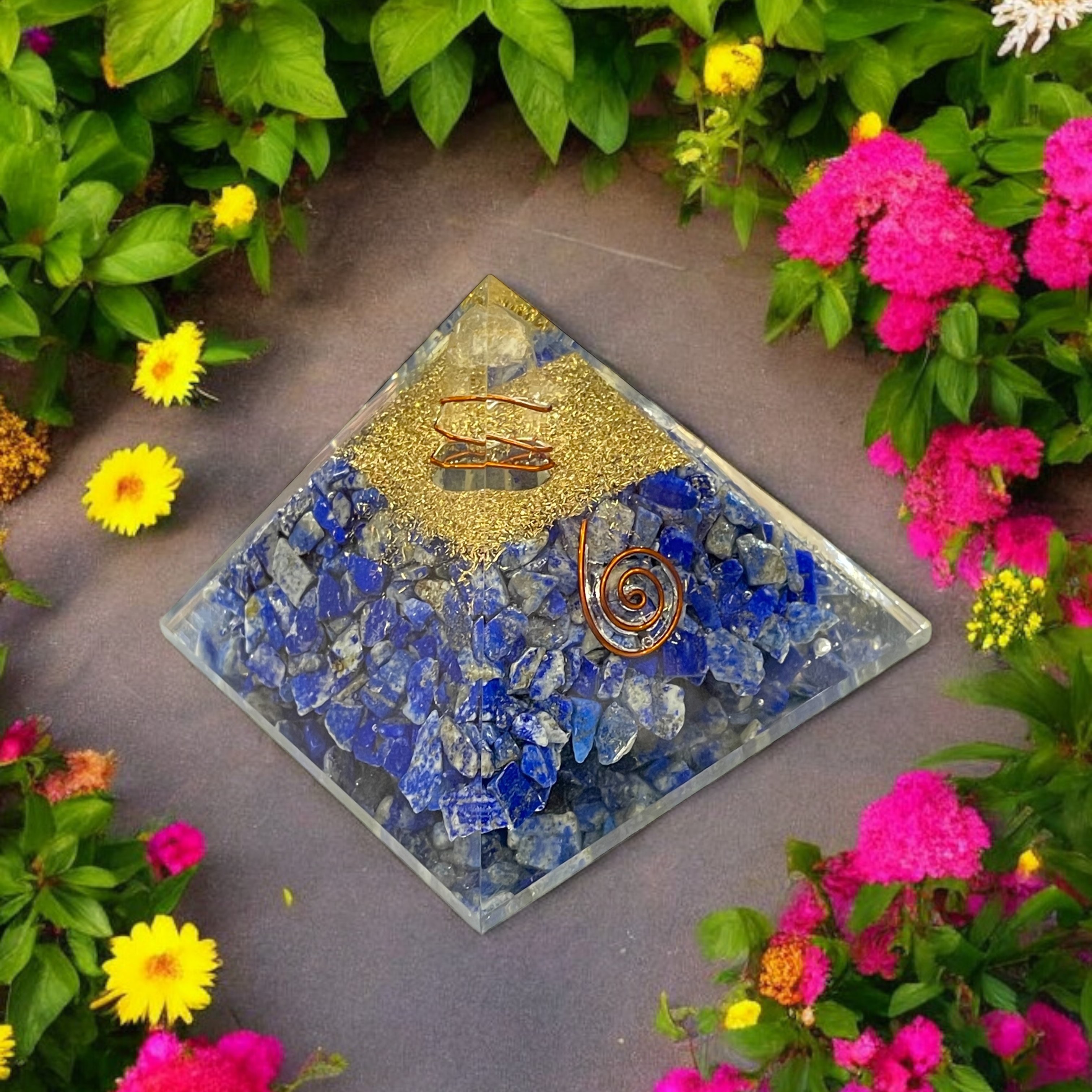 Rocksmins Lapis Lazuli Orgone Crystal Pyramid for balancing energy, Removing Negative Energy, And Promoting Overall Well-Being