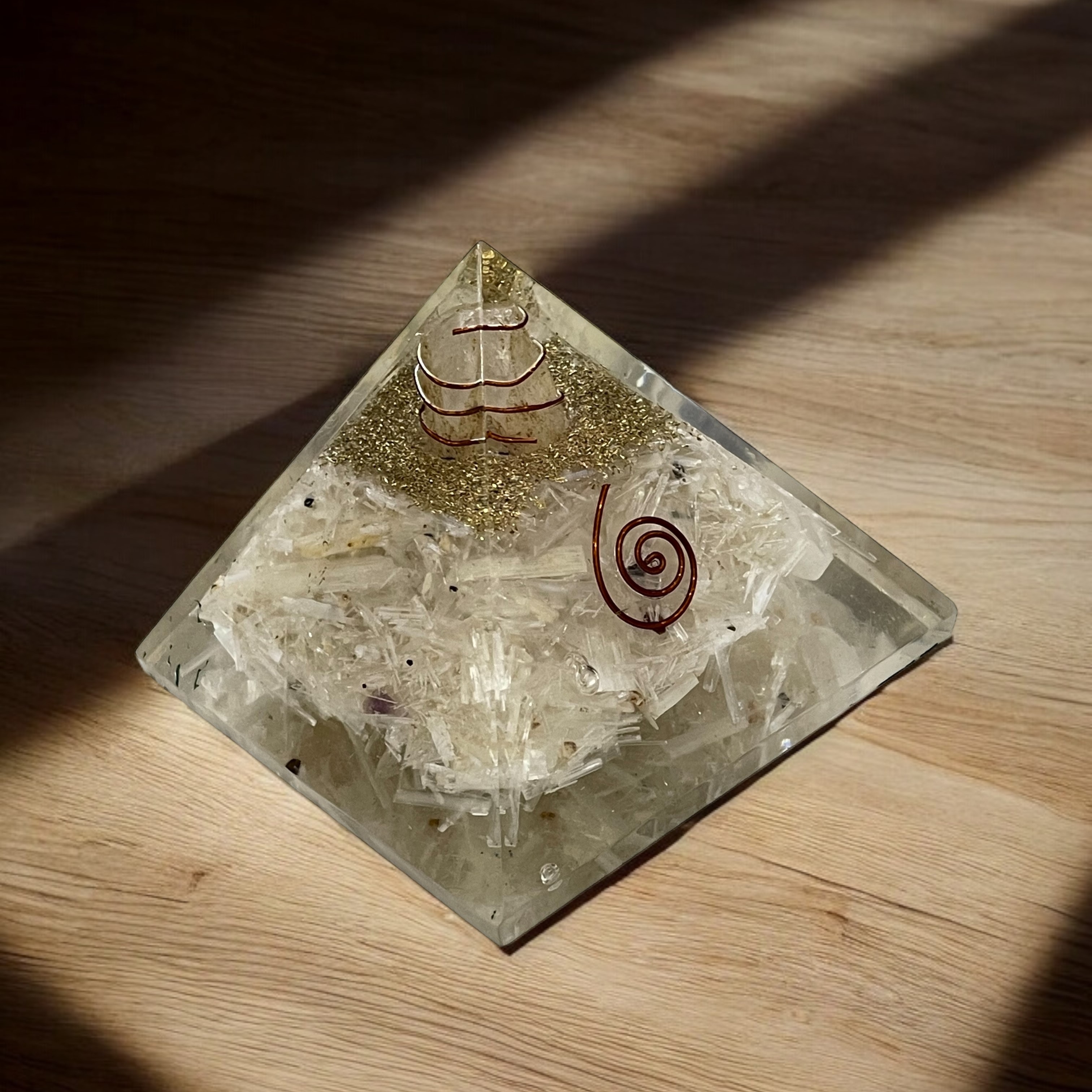 Rocksmins Selenite Orgone Crystal Pyramid for balancing energy, Removing Negative Energy, And Promoting Overall Well-Being