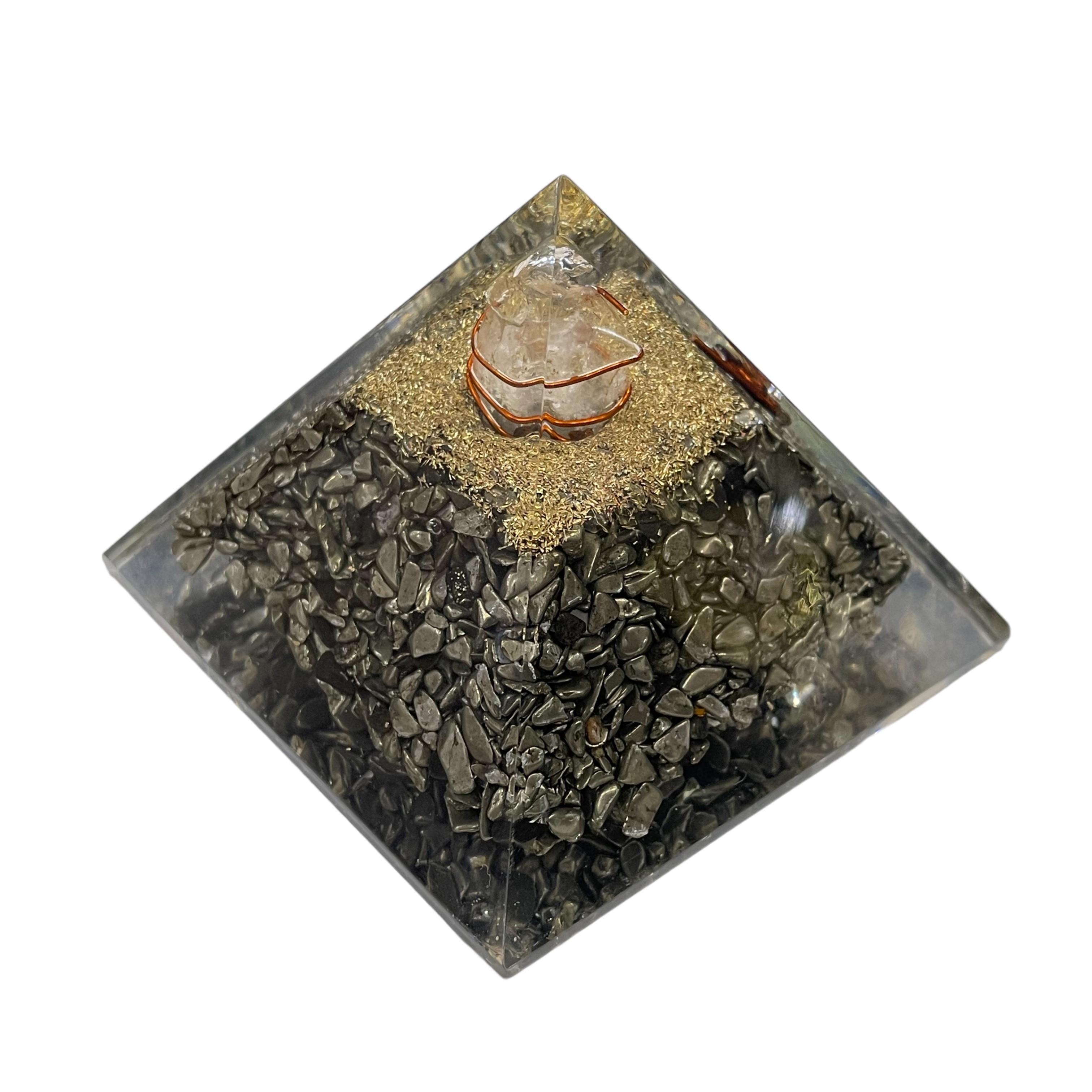 Rocksmins Pyrite Orgone Crystal Pyramid for balancing energy, Removing Negative Energy, And Promoting Overall Well-Being