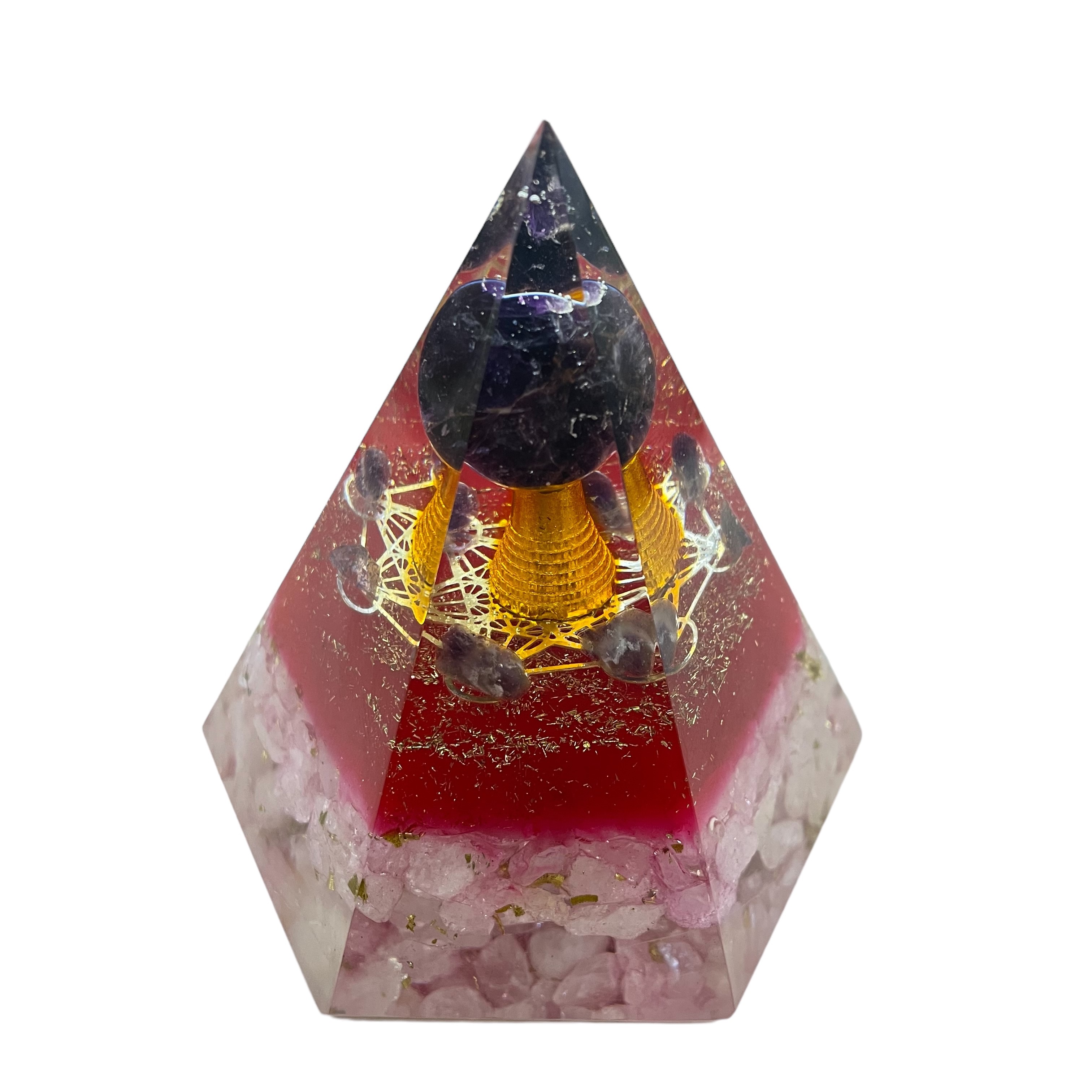 Rocksmins Rose Quartz Chips With Amethsyt Ball Orgone Crystal Pyramid for balancing energy, Removing Negative Energy, And Promoting Overall Well-Being