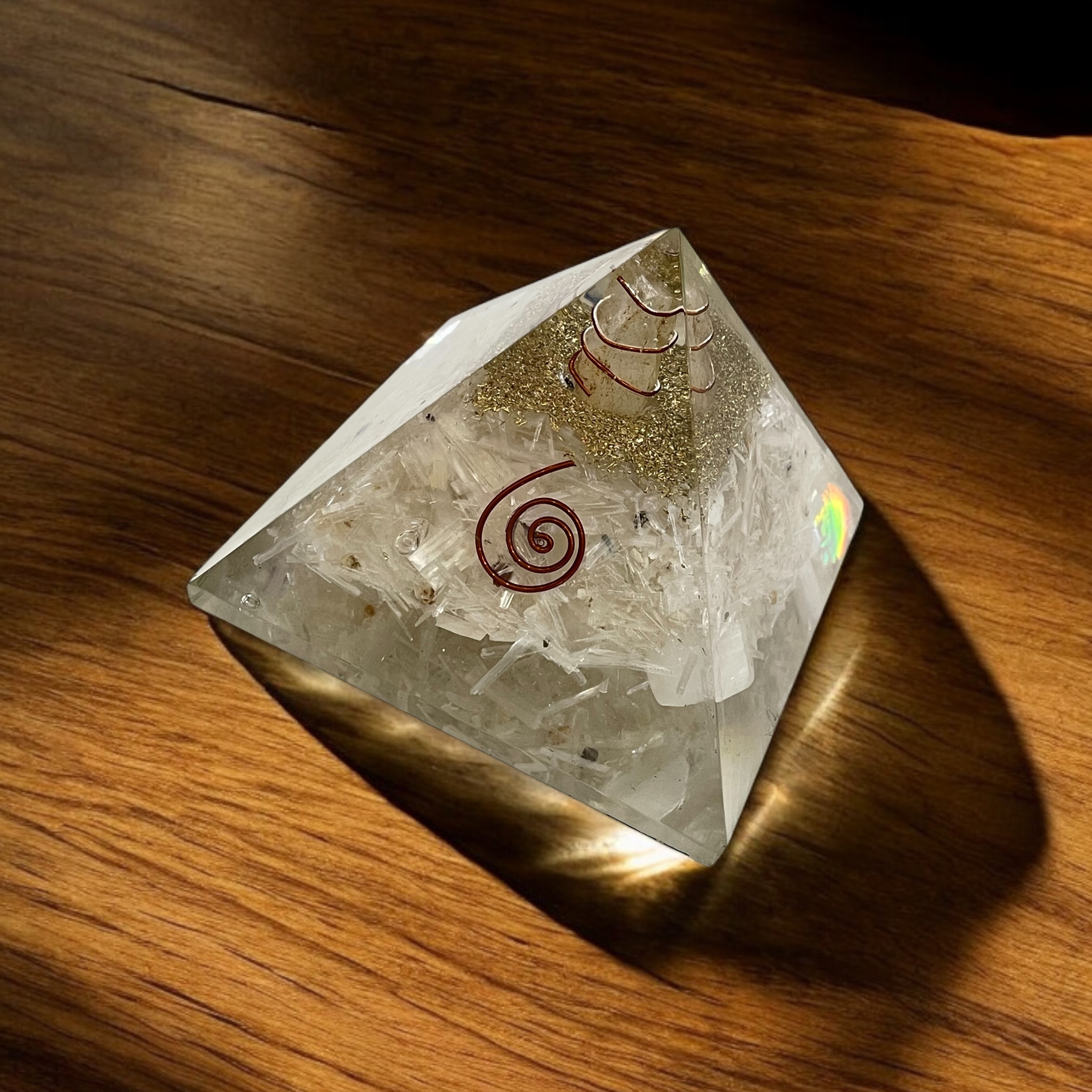 Rocksmins Selenite Orgone Crystal Pyramid for balancing energy, Removing Negative Energy, And Promoting Overall Well-Being