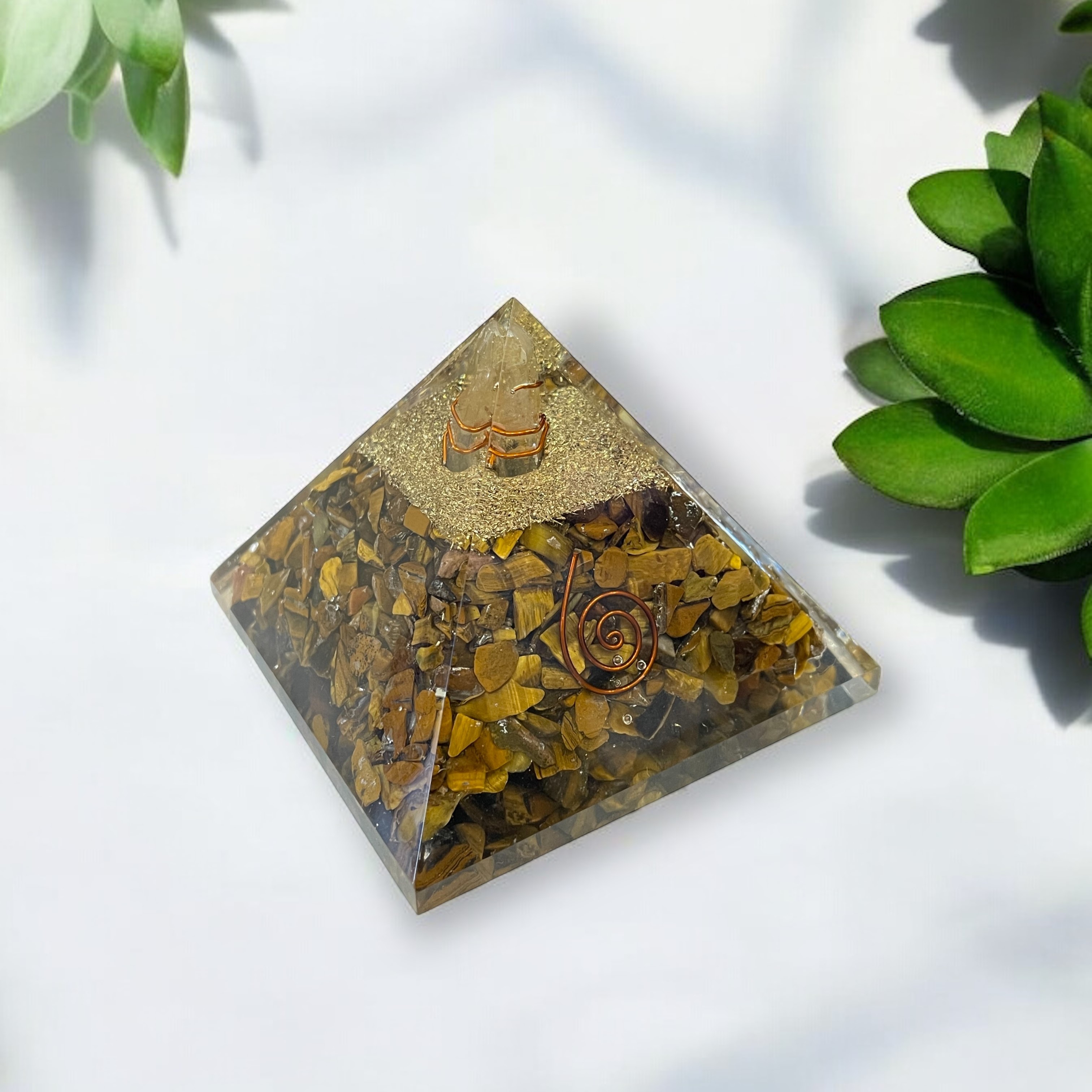 Rocksmins Tiger’s Eye Orgone Crystal Pyramid for balancing energy, Removing Negative Energy, And Promoting Overall Well-Being