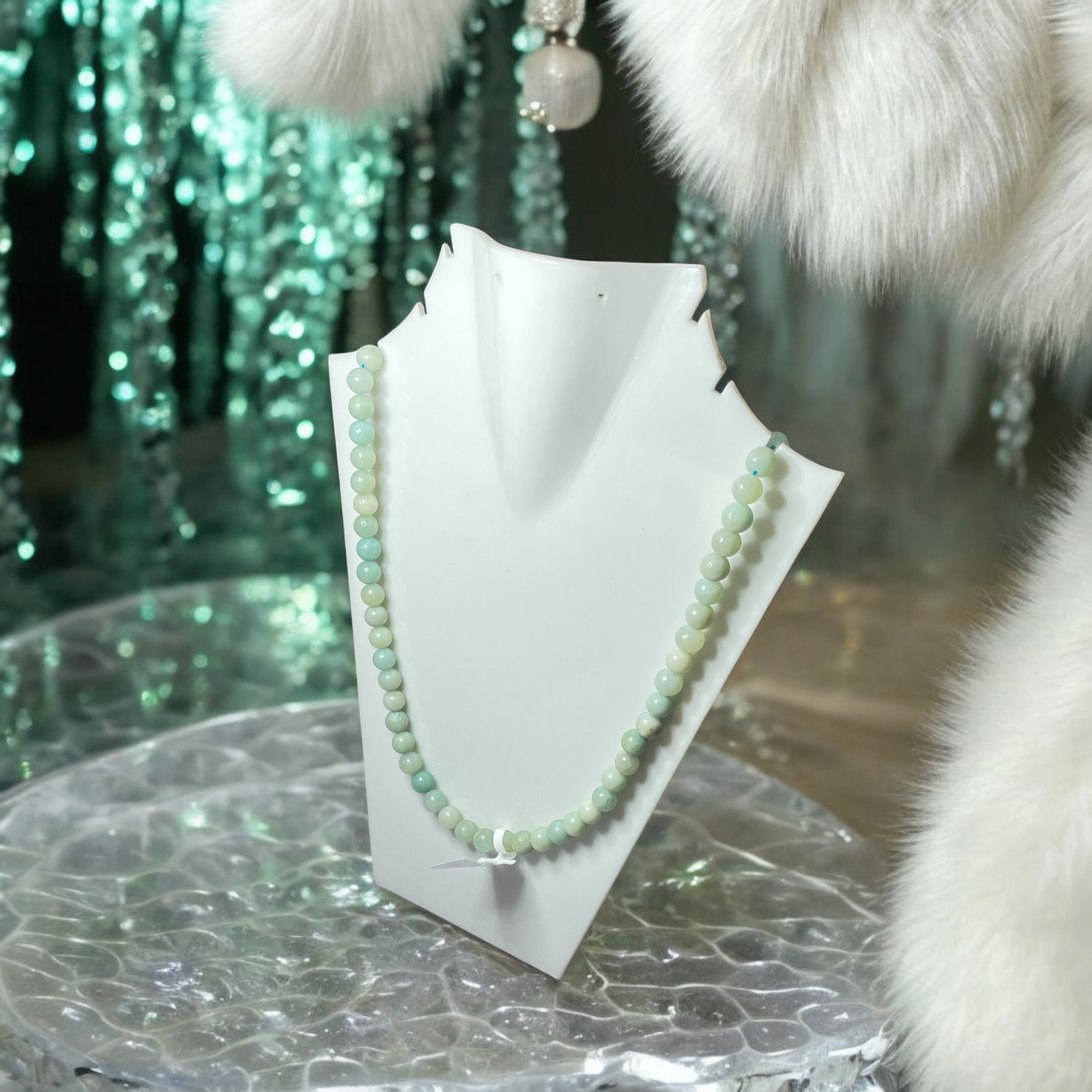 Amazonite Crystal Necklace. Discover the Power of Natural Crystals with Rocksmins: Elegantly Crafted Crystal Necklaces Infused with Authentic Energies for Enhanced Well-Being and Spiritual Growth