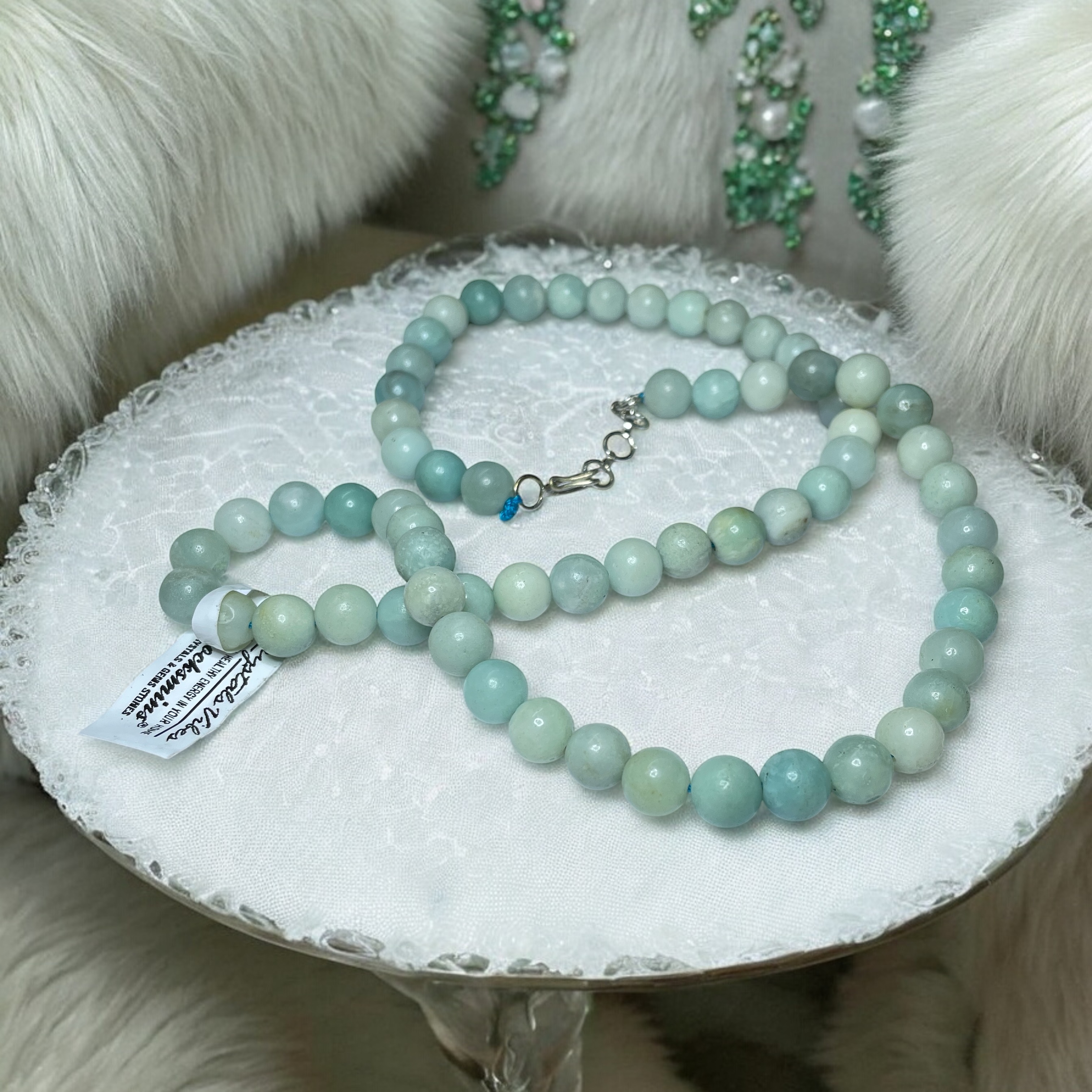 Amazonite Crystal Necklace. Discover the Power of Natural Crystals with Rocksmins: Elegantly Crafted Crystal Necklaces Infused with Authentic Energies for Enhanced Well-Being and Spiritual Growth