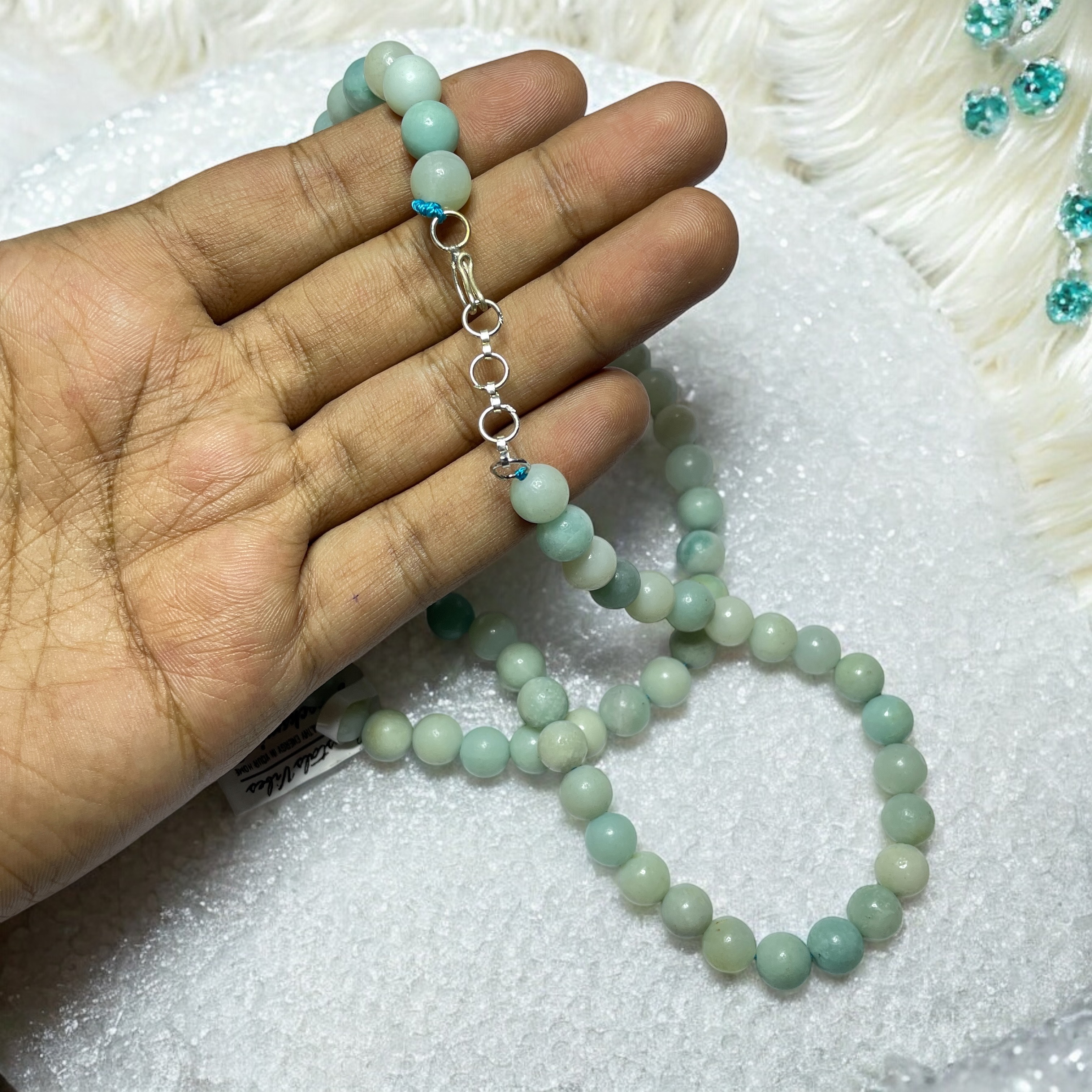 Amazonite Crystal Necklace. Discover the Power of Natural Crystals with Rocksmins: Elegantly Crafted Crystal Necklaces Infused with Authentic Energies for Enhanced Well-Being and Spiritual Growth