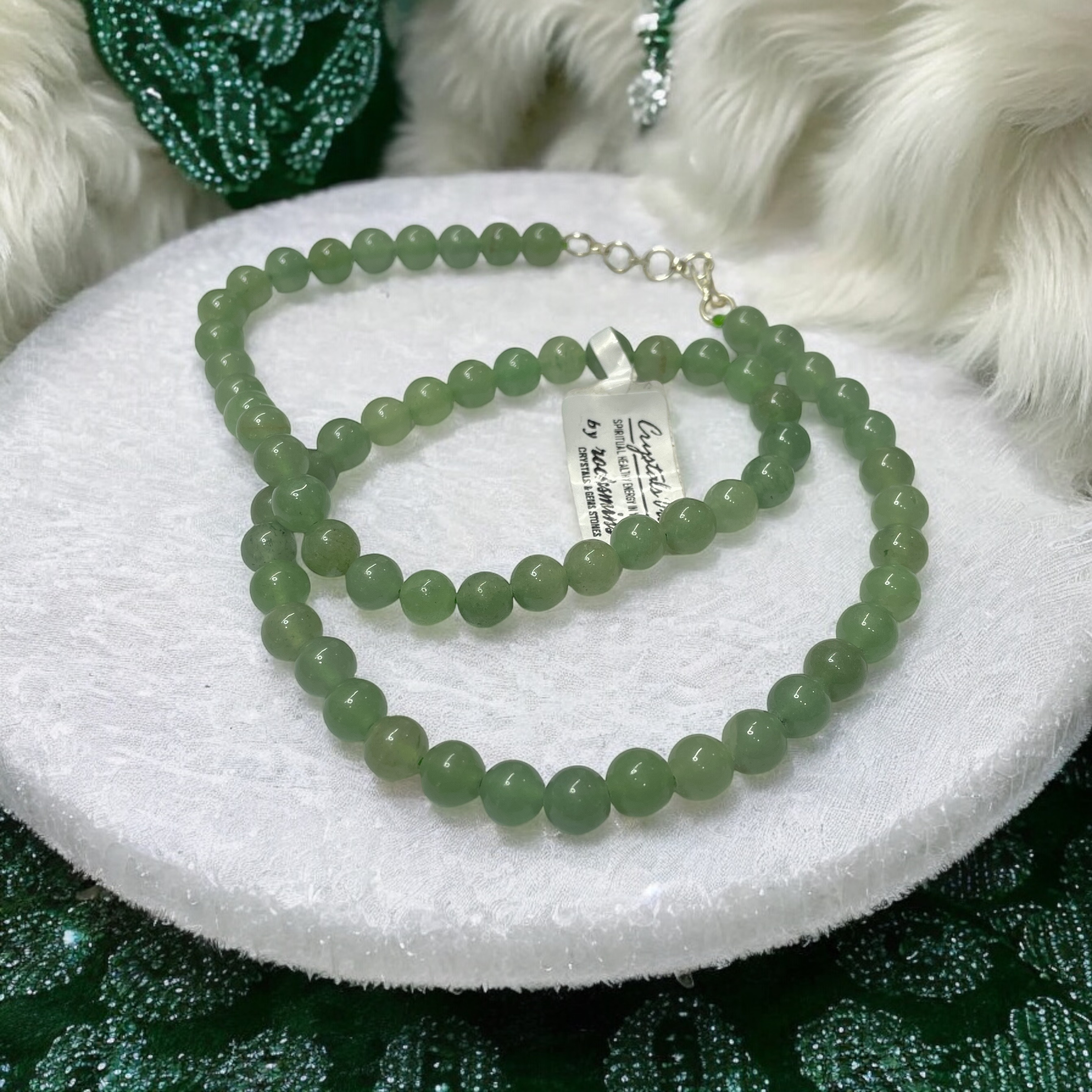 Aventurine Green Crystal Necklace. Discover the Power of Natural Crystals with Rocksmins: Elegantly Crafted Crystal Necklaces Infused with Authentic Energies for Enhanced Well-Being and Spiritual Growth