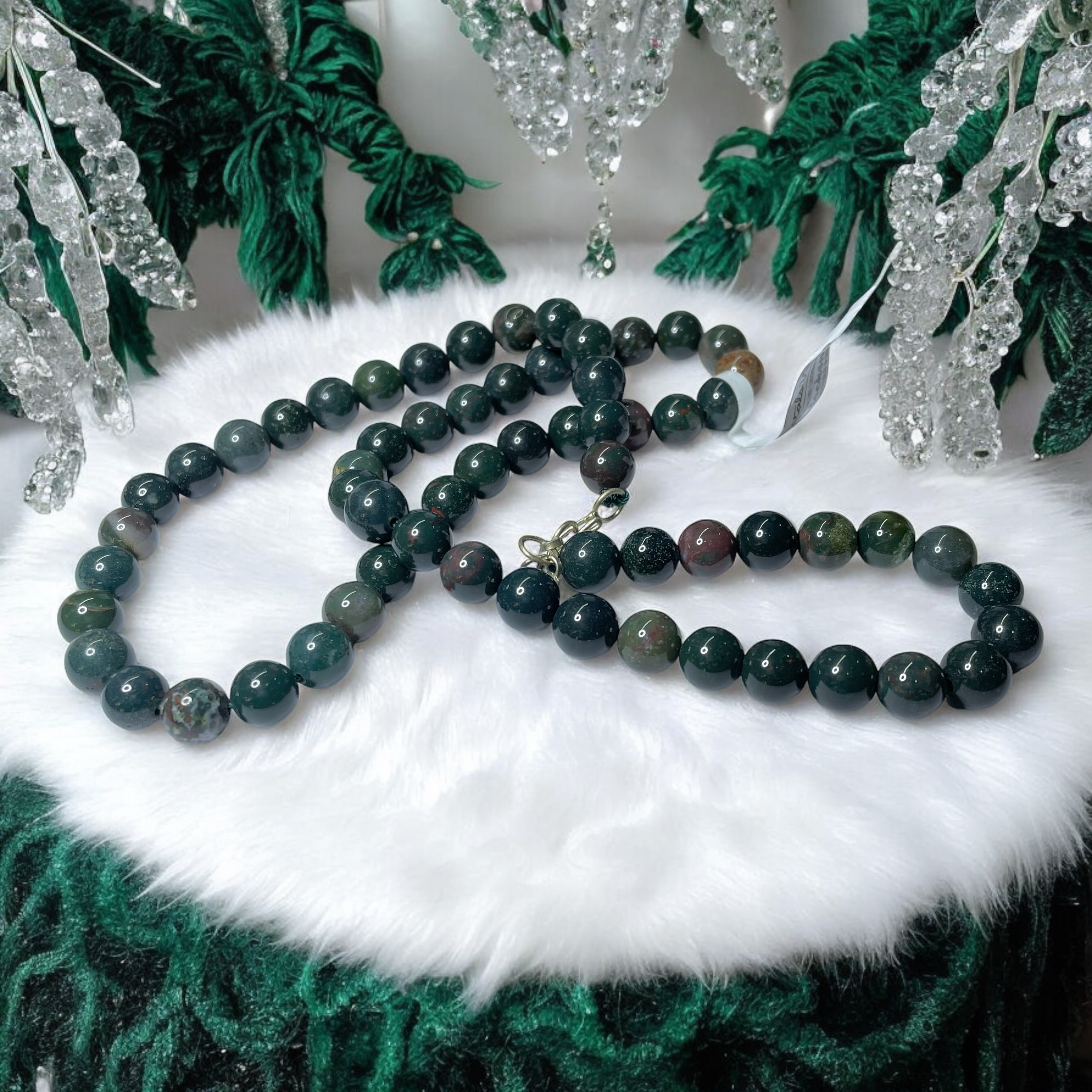 Blood Stone Crystal Necklace. Discover the Power of Natural Crystals with Rocksmins: Elegantly Crafted Crystal Necklaces Infused with Authentic Energies for Enhanced Well-Being and Spiritual Growth
