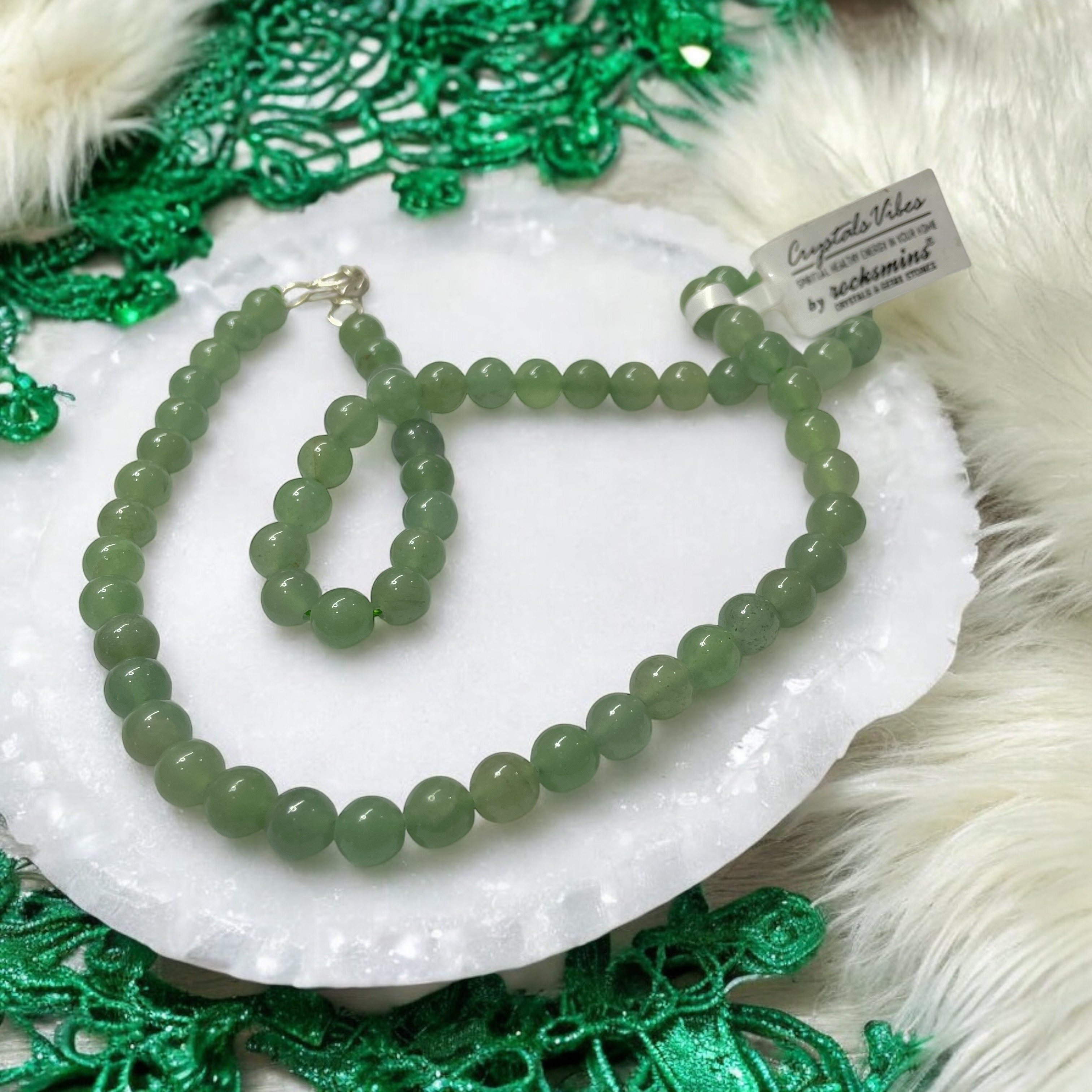 Aventurine Green Crystal Necklace. Discover the Power of Natural Crystals with Rocksmins: Elegantly Crafted Crystal Necklaces Infused with Authentic Energies for Enhanced Well-Being and Spiritual Growth