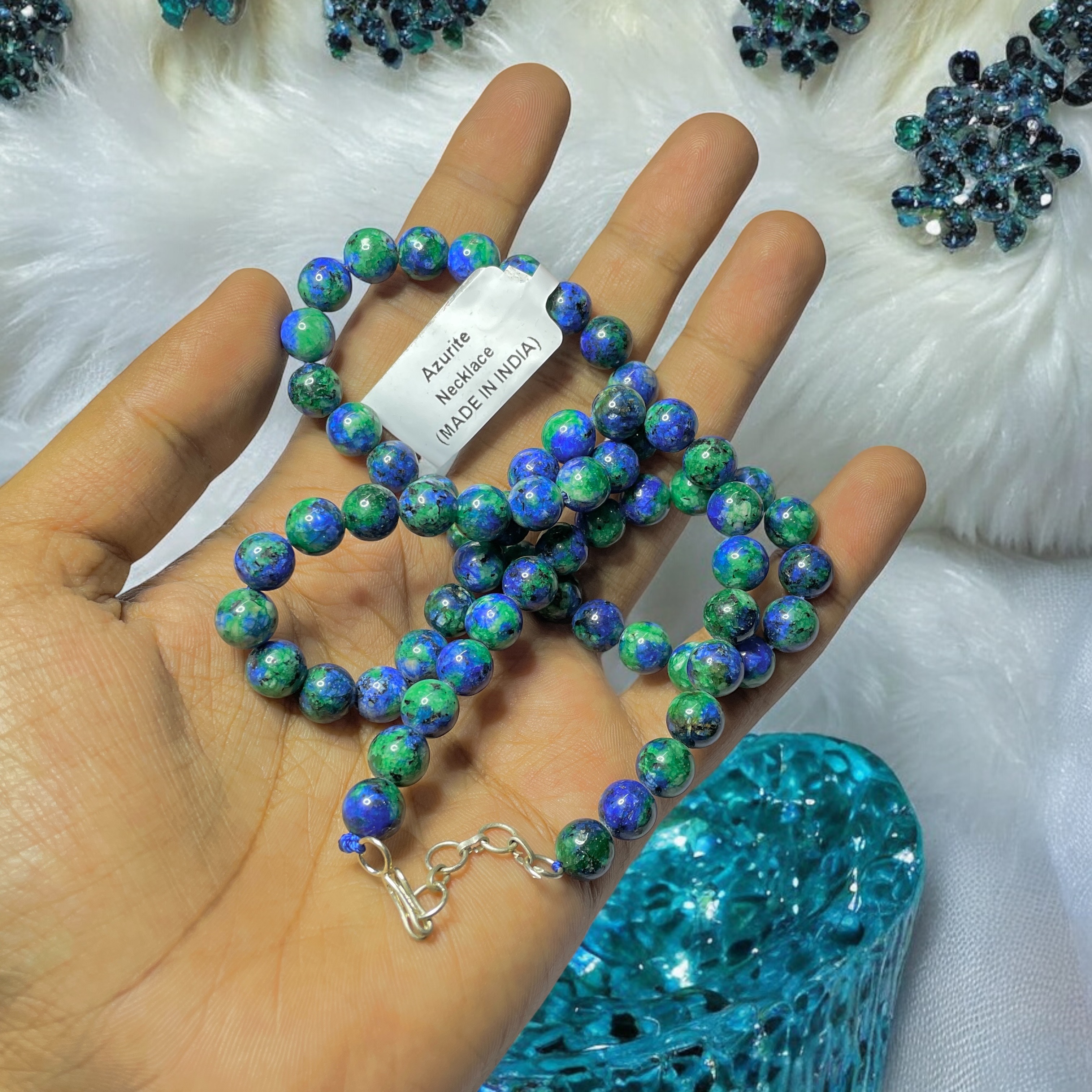 Azurite Crystal Necklace. Discover the Power of Natural Crystals with Rocksmins: Elegantly Crafted Crystal Necklaces Infused with Authentic Energies for Enhanced Well-Being and Spiritual Growth