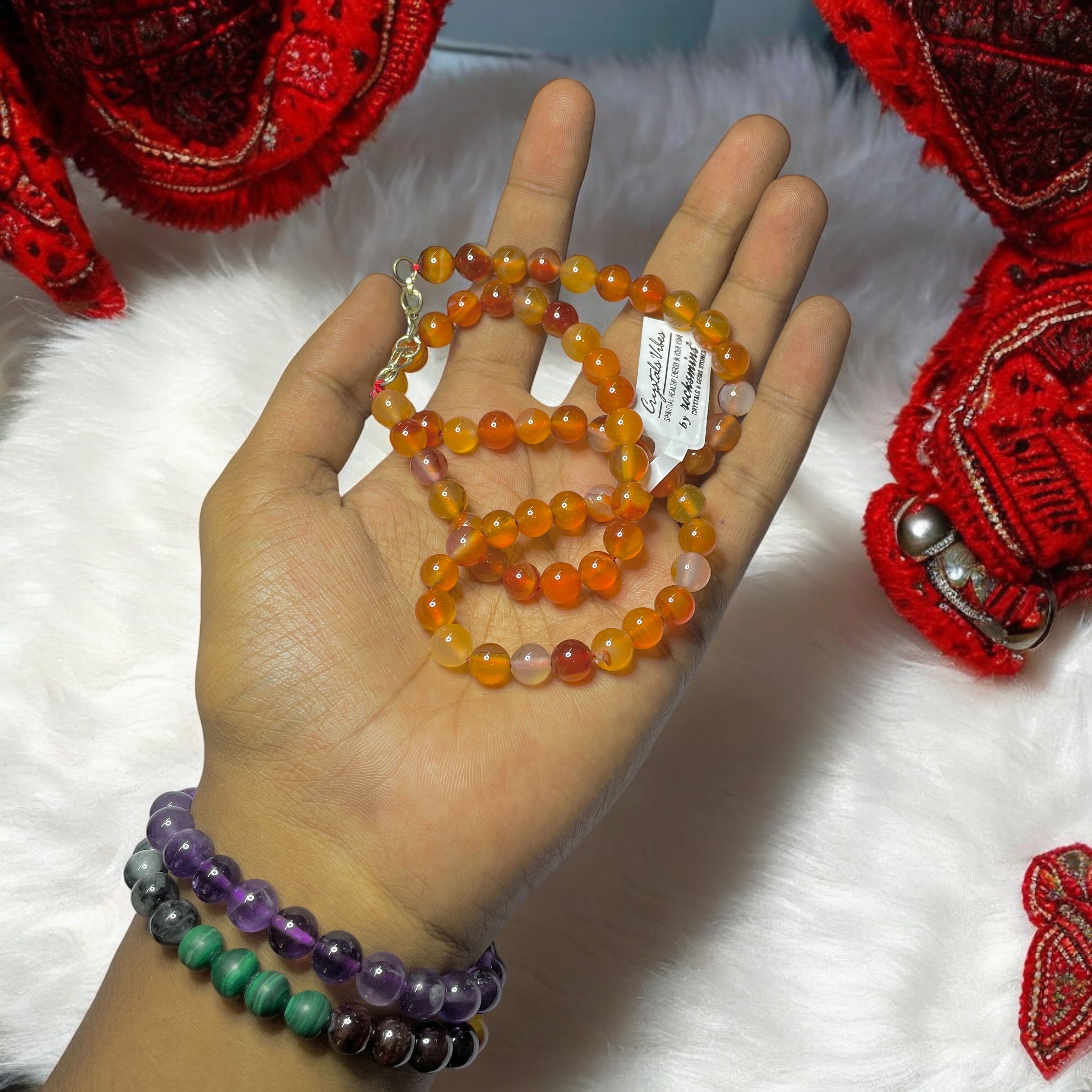 Carnelian Crystal Necklace. Discover the Power of Natural Crystals with Rocksmins: Elegantly Crafted Crystal Necklaces Infused with Authentic Energies for Enhanced Well-Being and Spiritual Growth