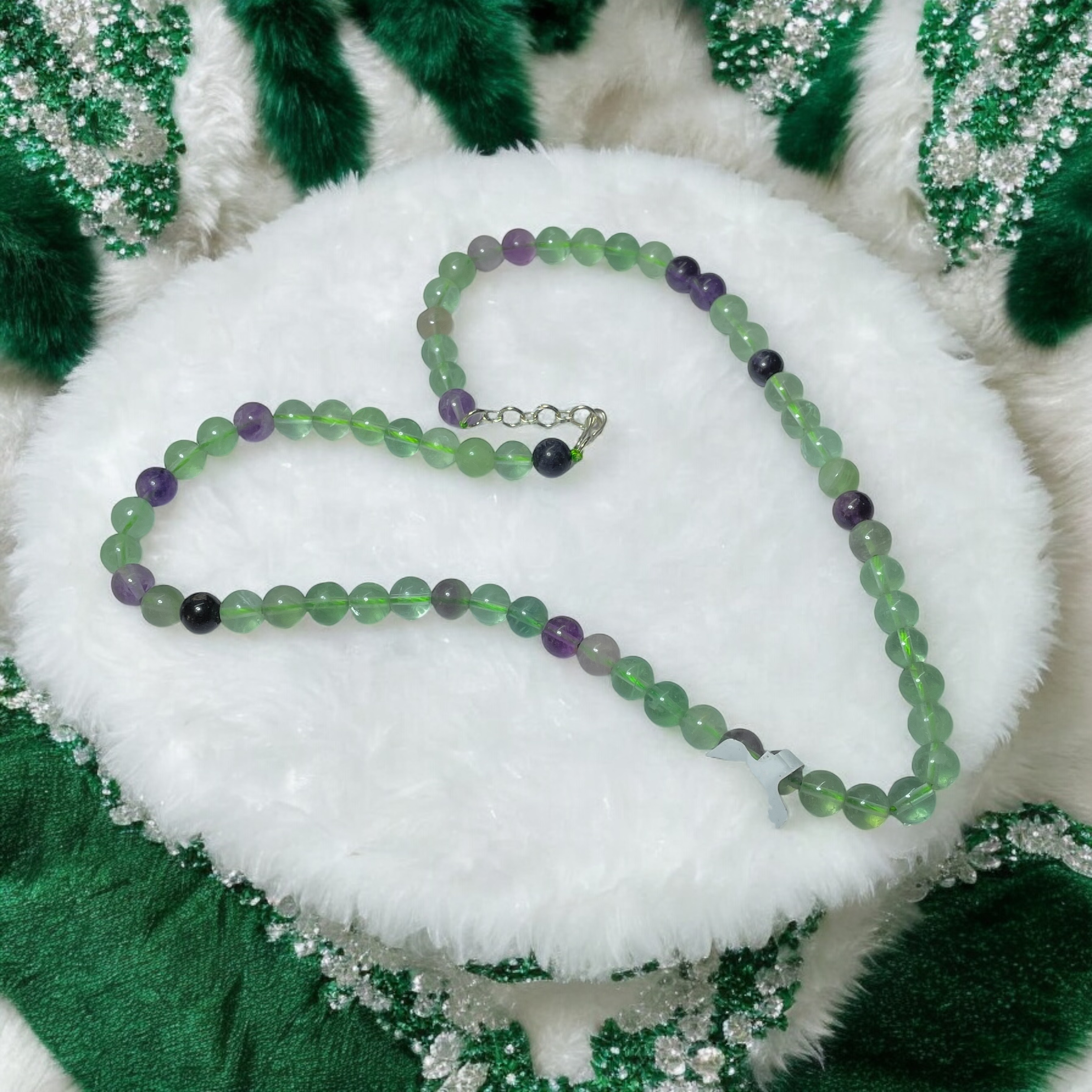 Fluorite Crystal Necklace. Discover the Power of Natural Crystals with Rocksmins: Elegantly Crafted Crystal Necklaces Infused with Authentic Energies for Enhanced Well-Being and Spiritual Growth