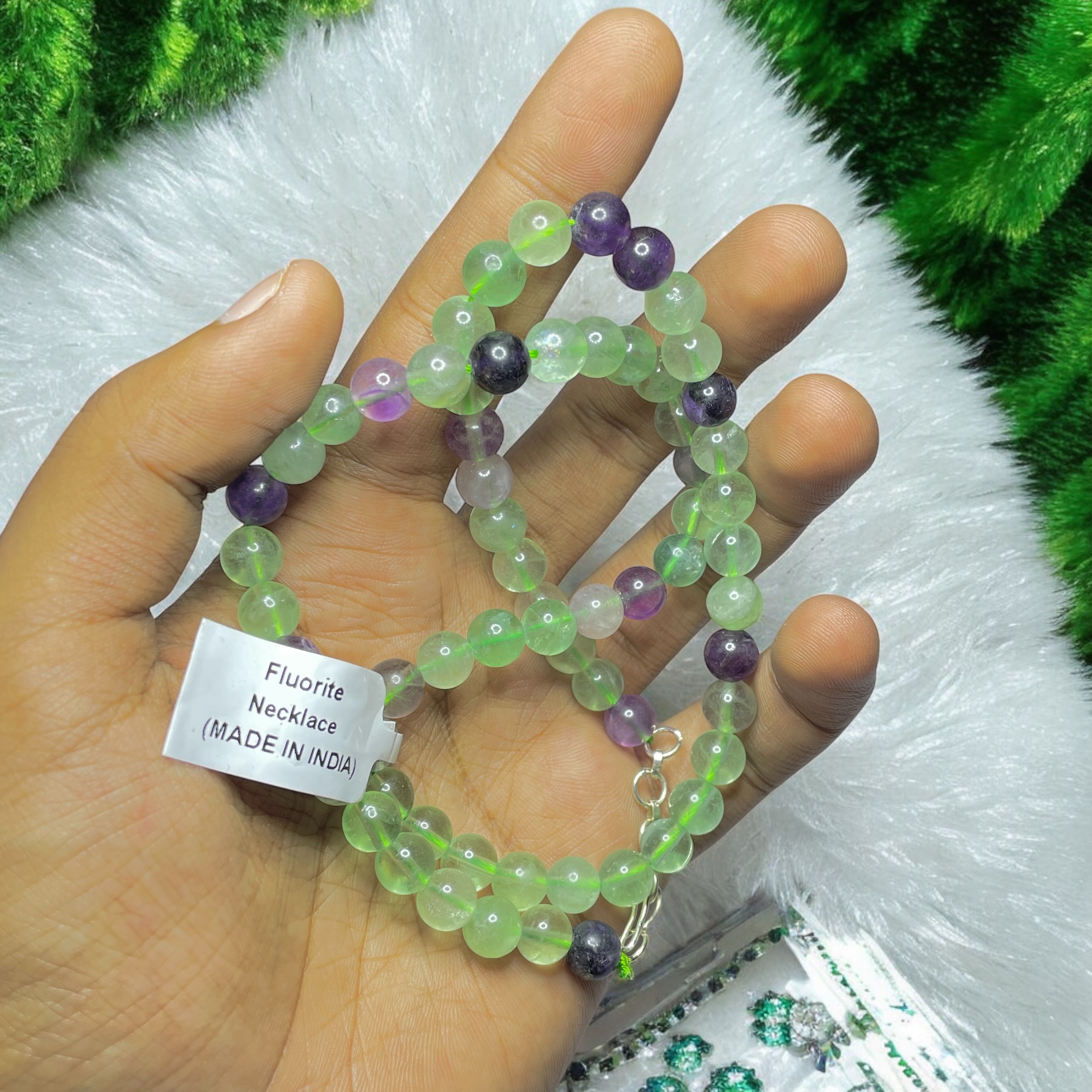 Fluorite Crystal Necklace. Discover the Power of Natural Crystals with Rocksmins: Elegantly Crafted Crystal Necklaces Infused with Authentic Energies for Enhanced Well-Being and Spiritual Growth
