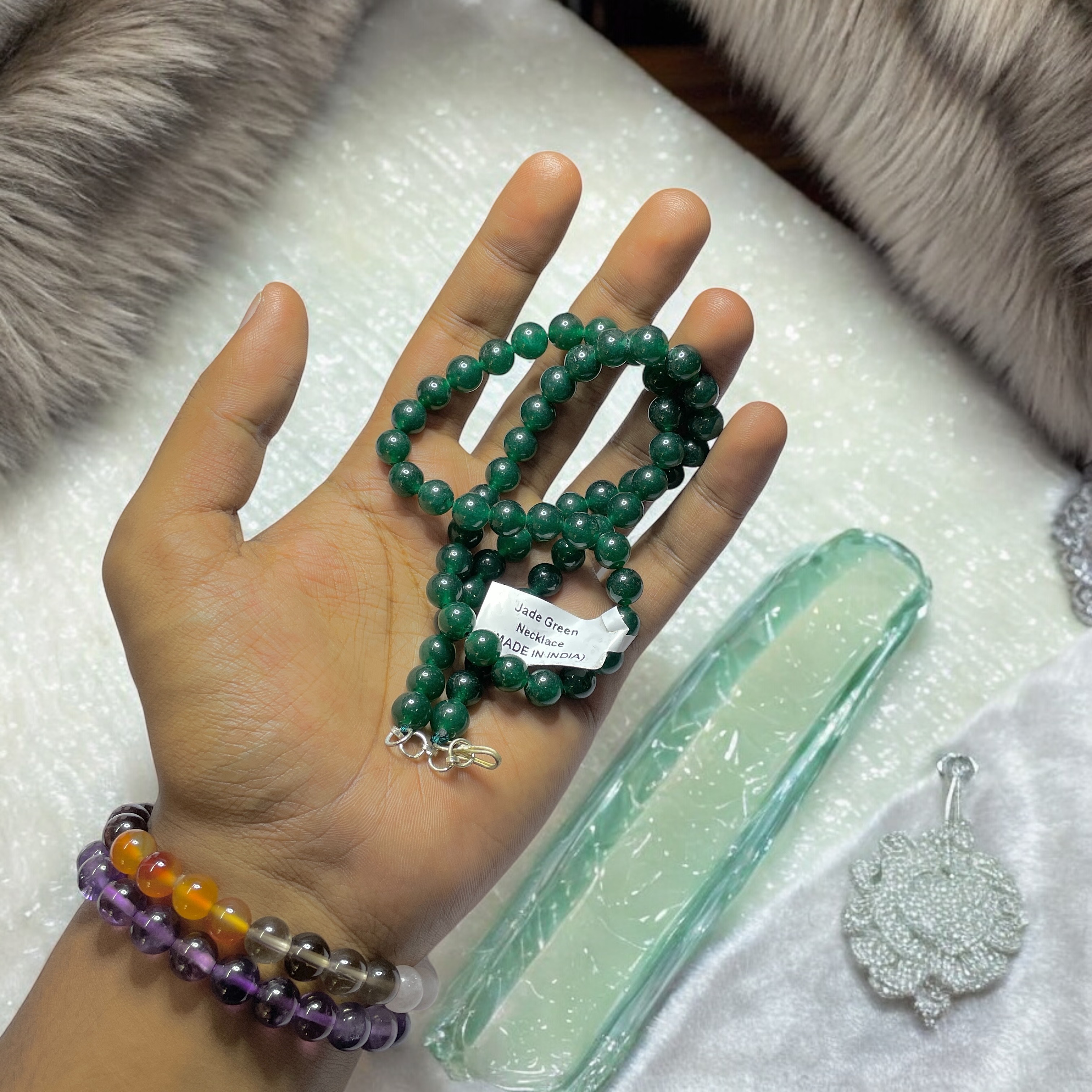 Jade Green Crystal Necklace. Discover the Power of Natural Crystals with Rocksmins: Elegantly Crafted Crystal Necklaces Infused with Authentic Energies for Enhanced Well-Being and Spiritual Growth