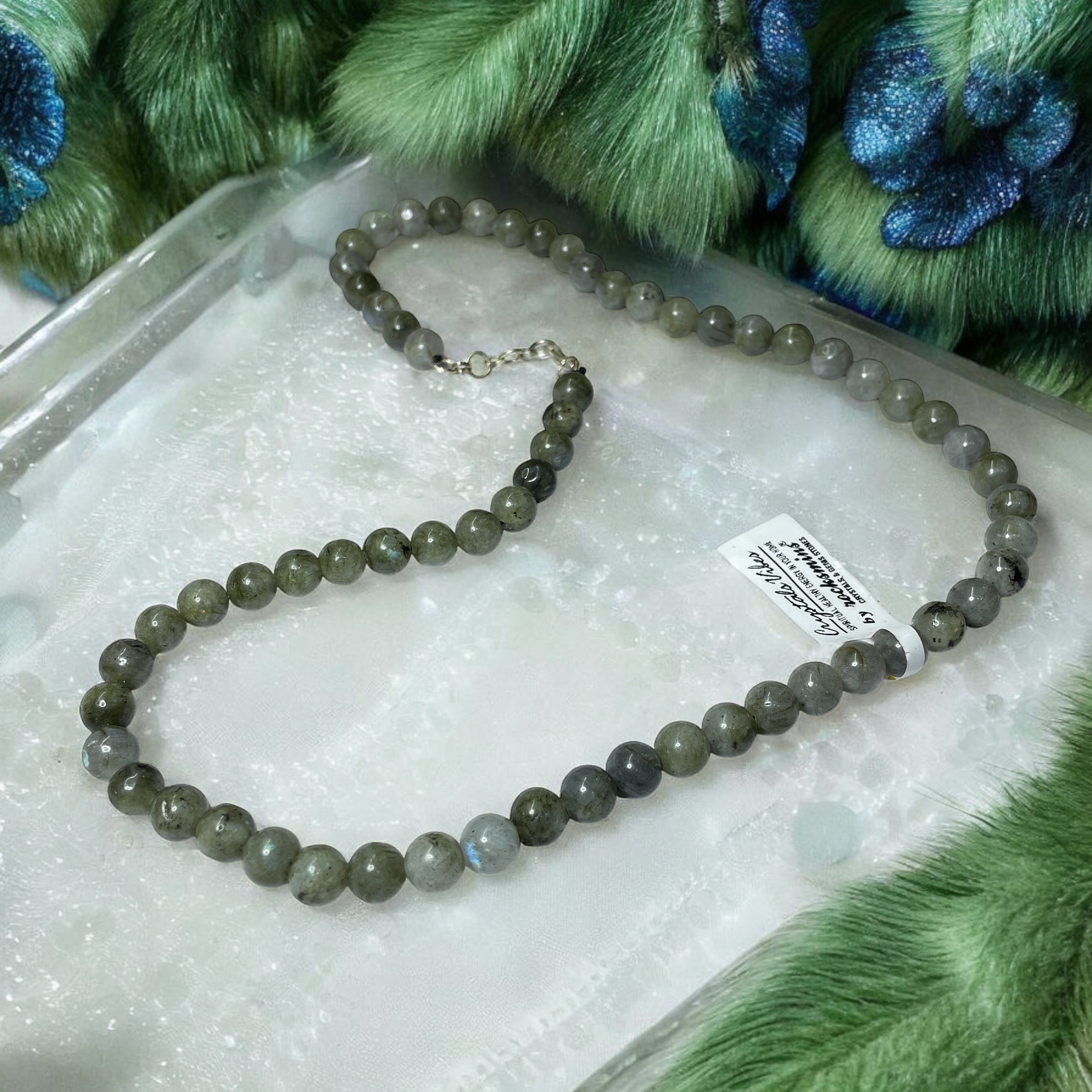 Labradorite Crystal Necklace. Discover the Power of Natural Crystals with Rocksmins: Elegantly Crafted Crystal Necklaces Infused with Authentic Energies for Enhanced Well-Being and Spiritual Growth