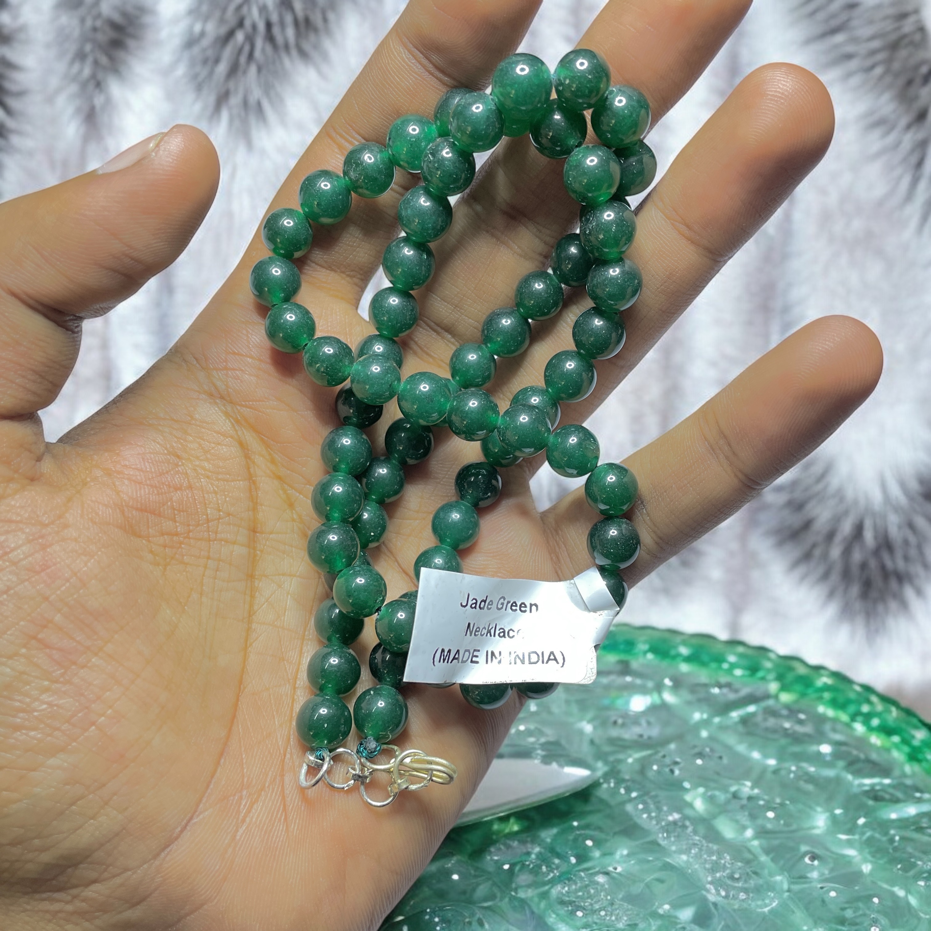 Jade Green Crystal Necklace. Discover the Power of Natural Crystals with Rocksmins: Elegantly Crafted Crystal Necklaces Infused with Authentic Energies for Enhanced Well-Being and Spiritual Growth