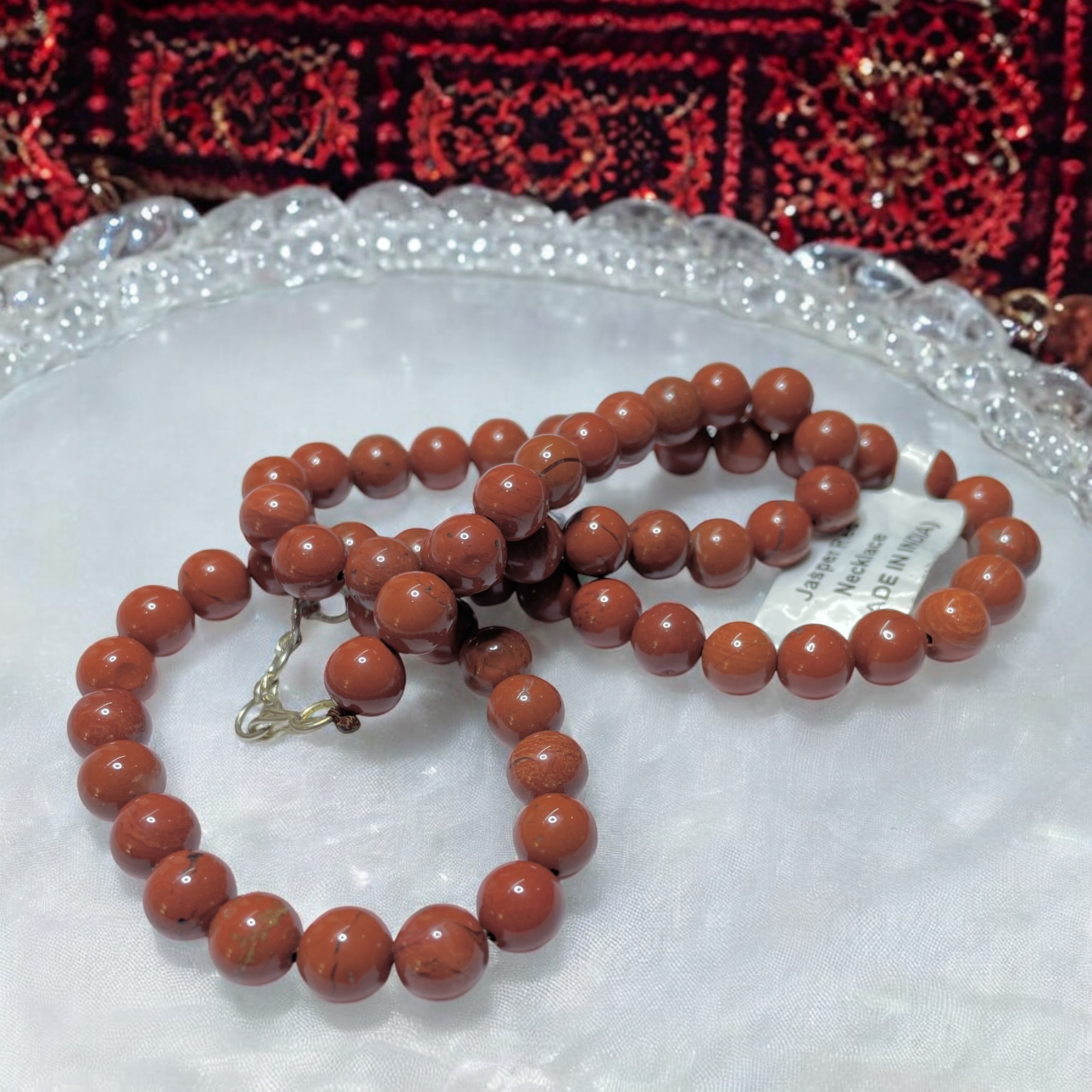 Jasper Red Crystal Necklace. Discover the Power of Natural Crystals with Rocksmins: Elegantly Crafted Crystal Necklaces Infused with Authentic Energies for Enhanced Well-Being and Spiritual Growth