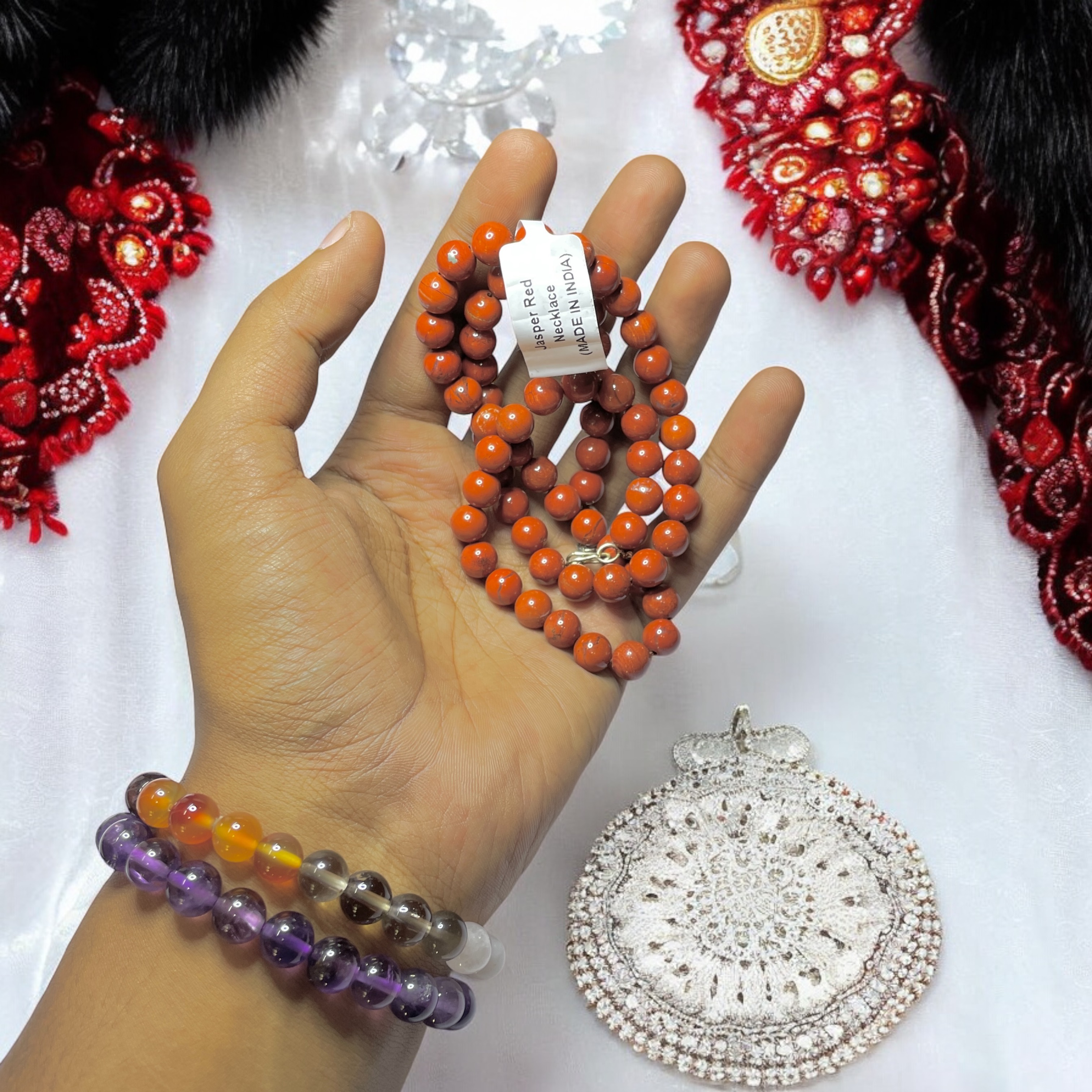 Jasper Red Crystal Necklace. Discover the Power of Natural Crystals with Rocksmins: Elegantly Crafted Crystal Necklaces Infused with Authentic Energies for Enhanced Well-Being and Spiritual Growth
