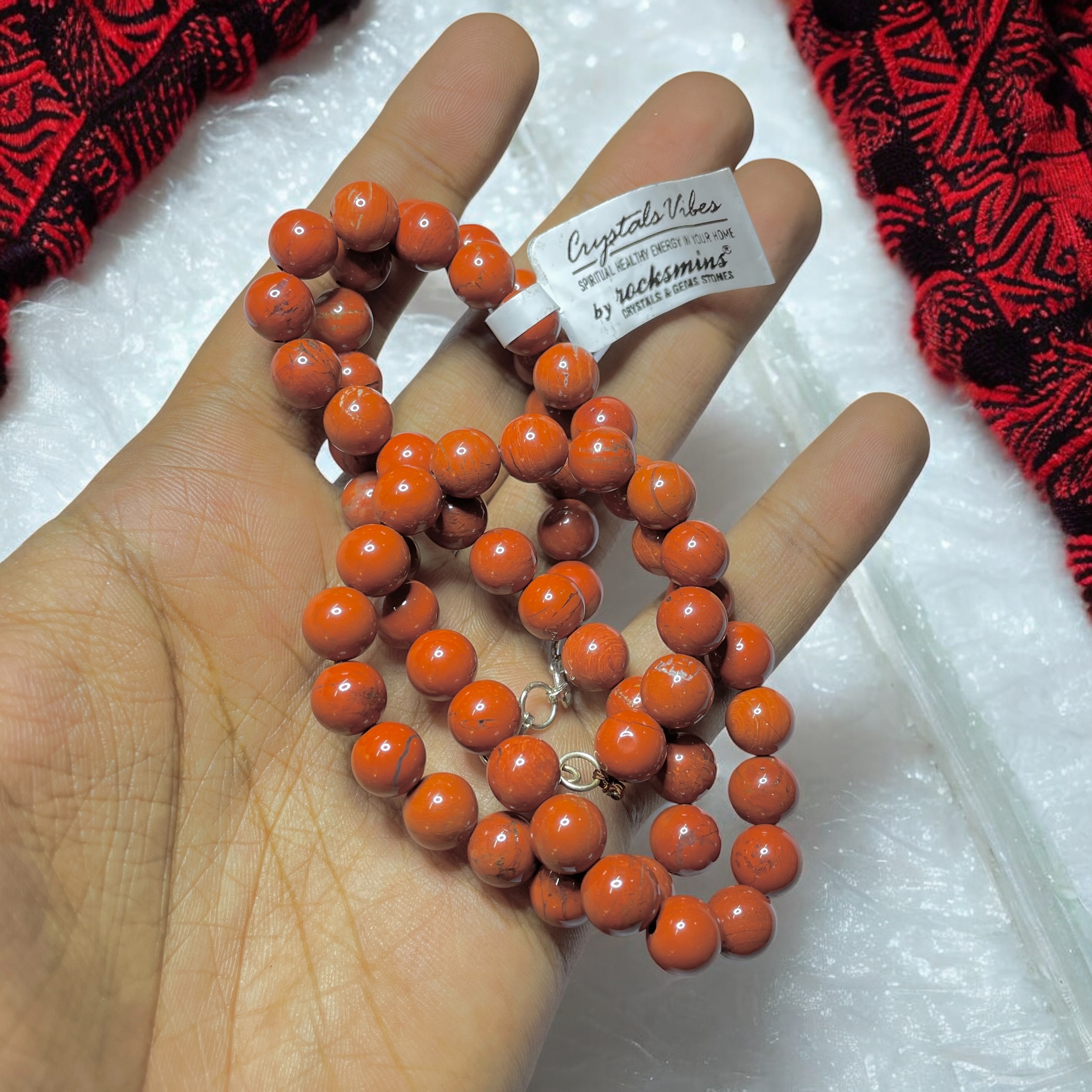 Jasper Red Crystal Necklace. Discover the Power of Natural Crystals with Rocksmins: Elegantly Crafted Crystal Necklaces Infused with Authentic Energies for Enhanced Well-Being and Spiritual Growth