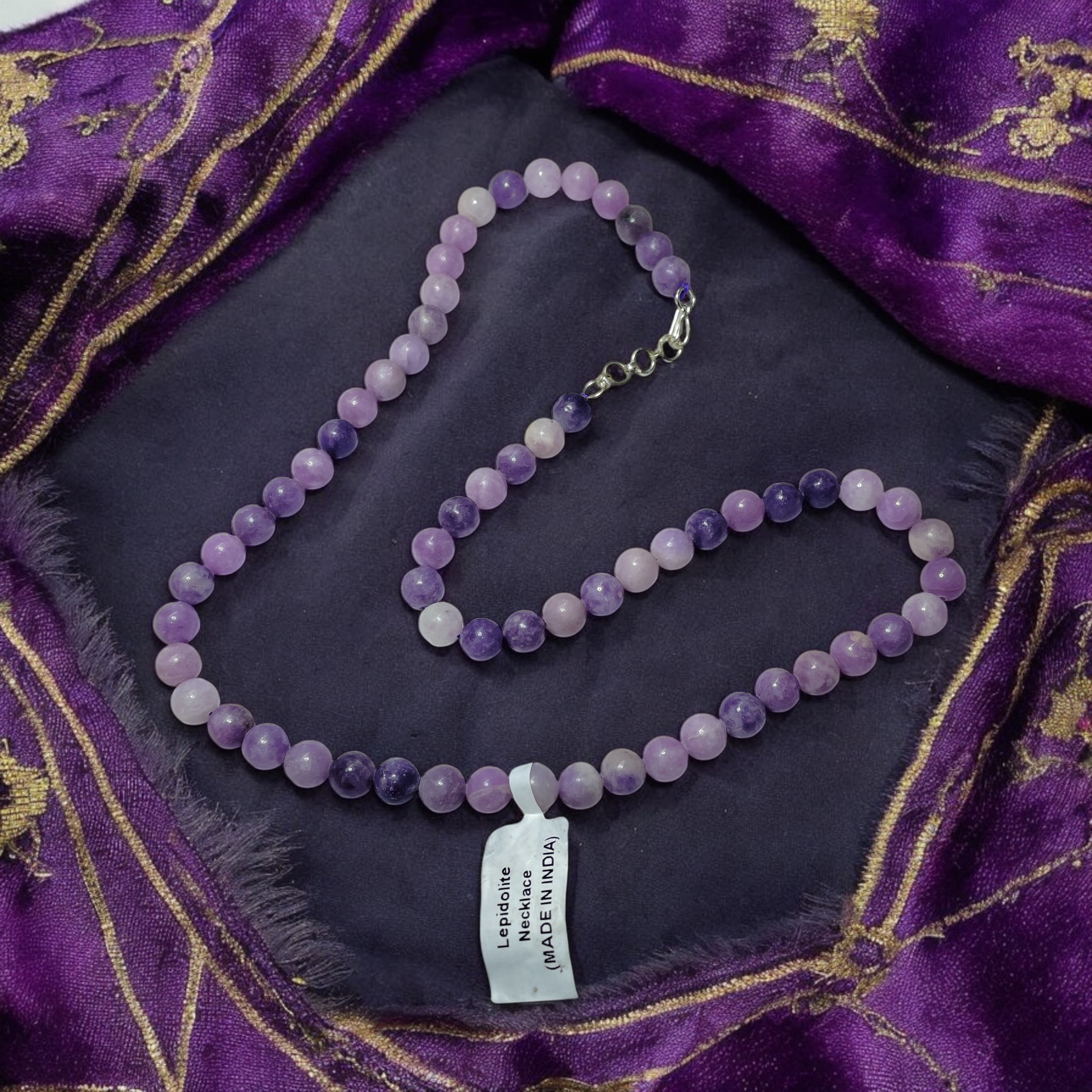 Lapidolite Crystal Necklace. Discover the Power of Natural Crystals with Rocksmins: Elegantly Crafted Crystal Necklaces Infused with Authentic Energies for Enhanced Well-Being and Spiritual Growth