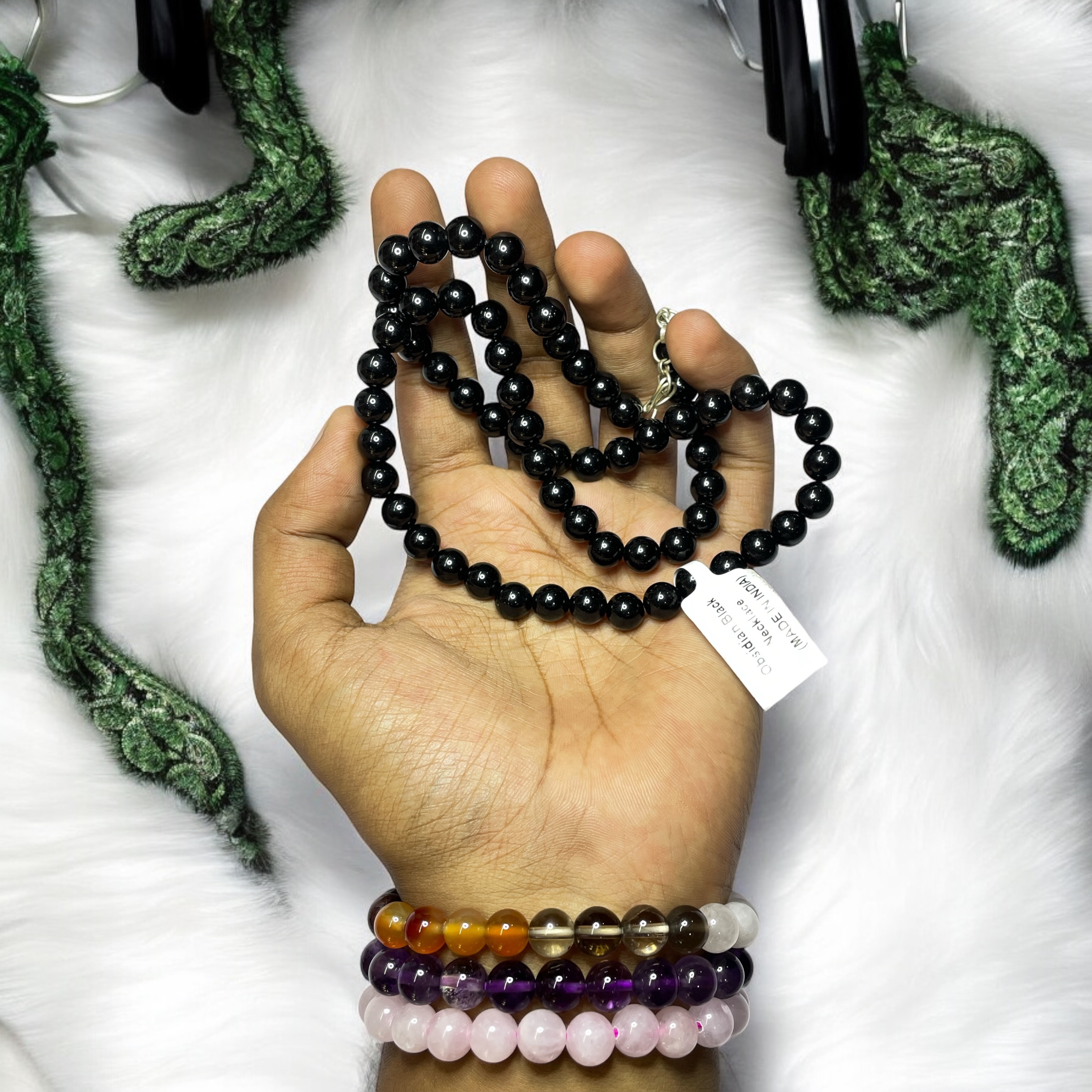 Obsidian Black Crystal Necklace. Discover the Power of Natural Crystals with Rocksmins: Elegantly Crafted Crystal Necklaces Infused with Authentic Energies for Enhanced Well-Being and Spiritual Growth