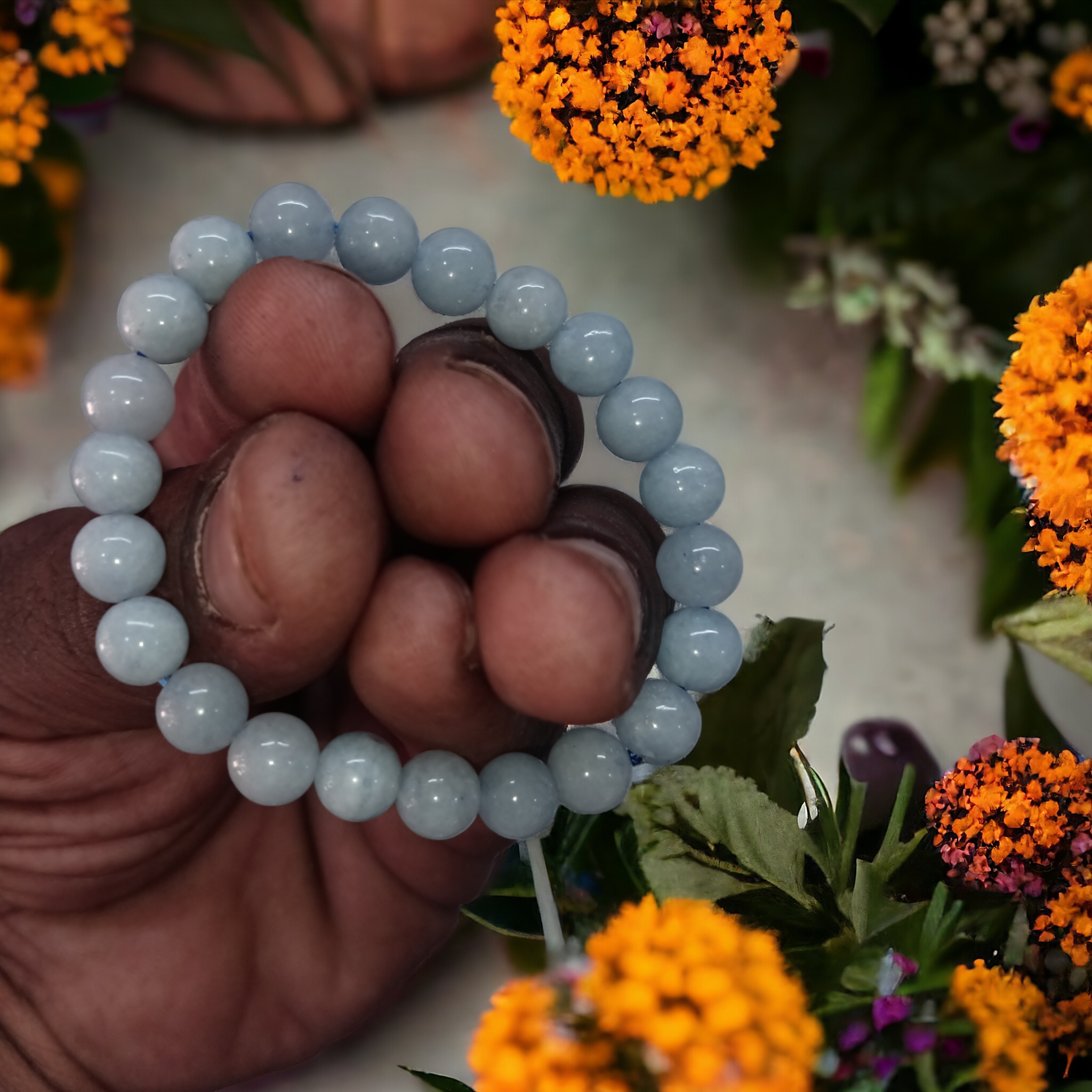 Angelite Bracelet Natural Original Crystal Certified Real Stone Stylish for Men Women Boy Girl Unisex 8mm Beads Stretchable