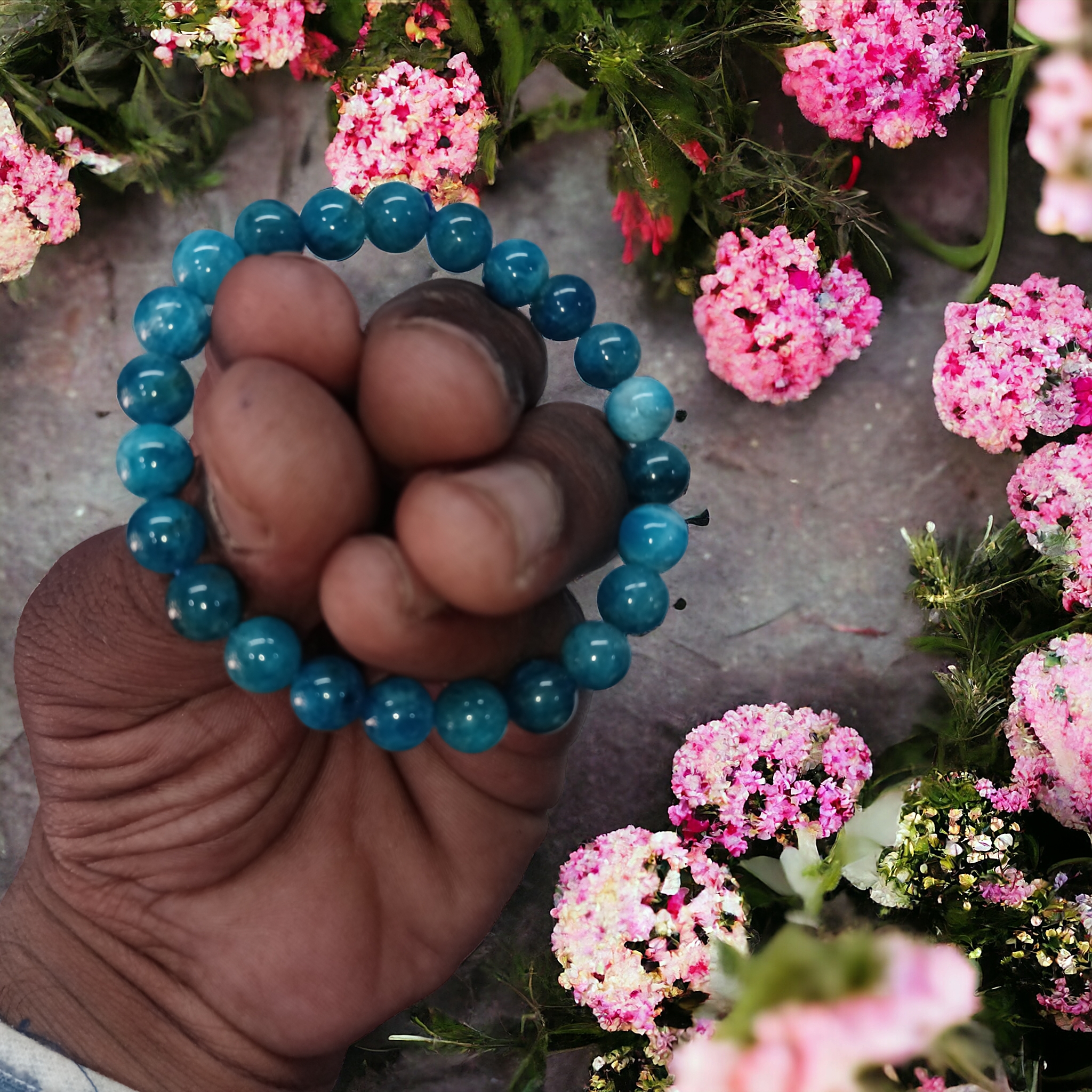 Apatite Blue Bracelet Natural Original Crystal Certified Real Stone Stylish for Men Women Boy Girl Unisex 8mm Beads Stretchable