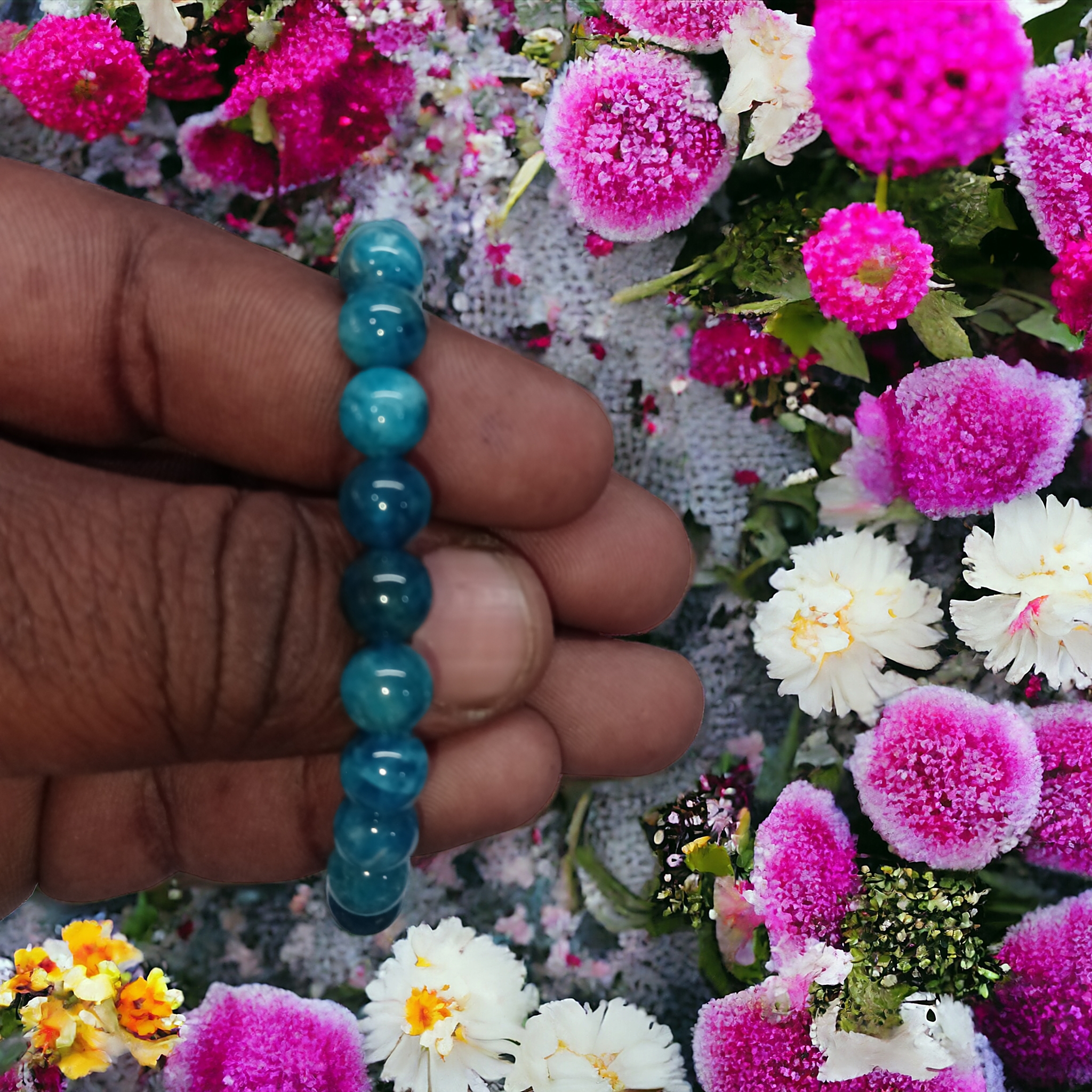 Apatite Blue Bracelet Natural Original Crystal Certified Real Stone Stylish for Men Women Boy Girl Unisex 8mm Beads Stretchable