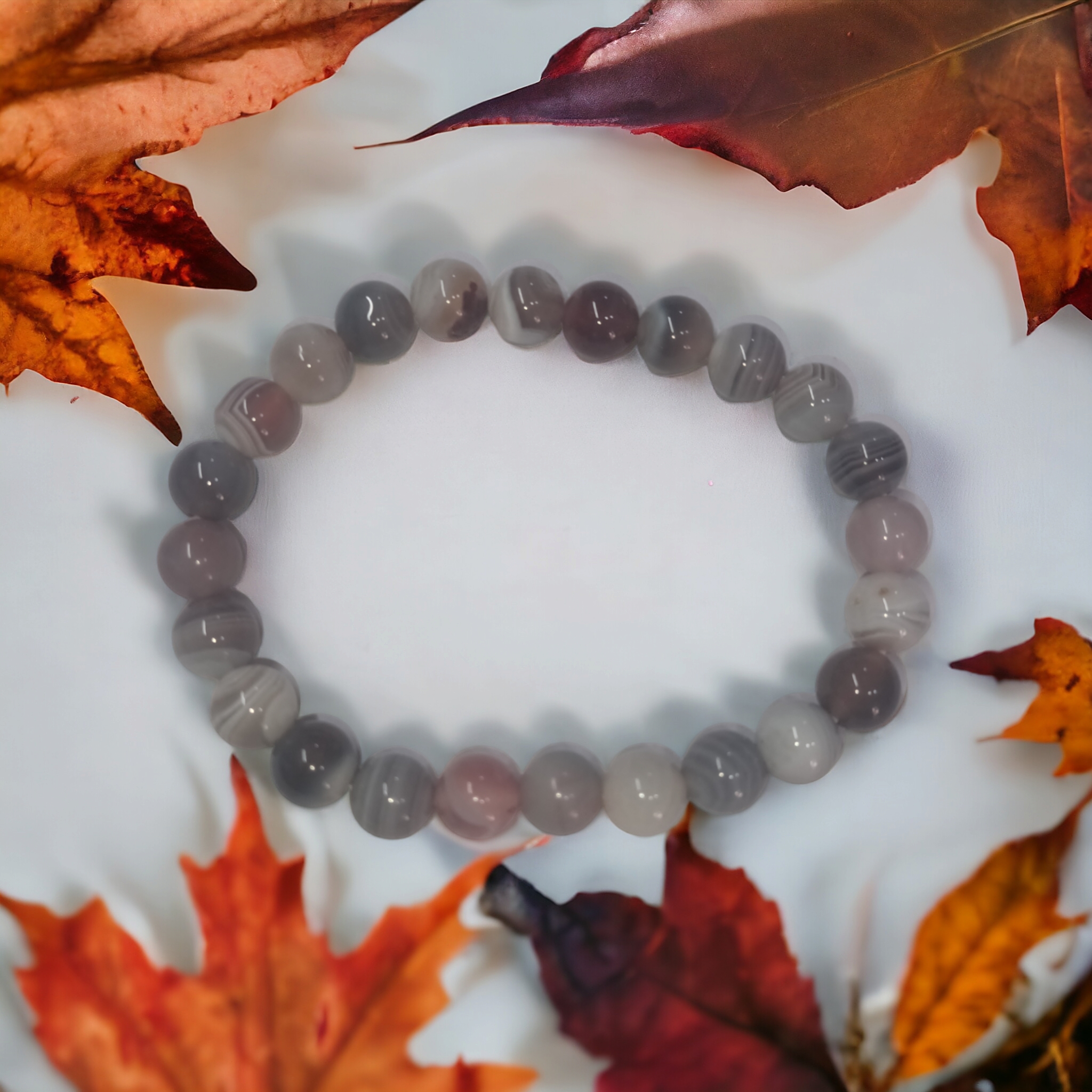 Bostwana Agate Bracelet Natural Original Crystal Certified Real Stone Stylish for Men Women Boy Girl Unisex 8mm Beads Stretchable