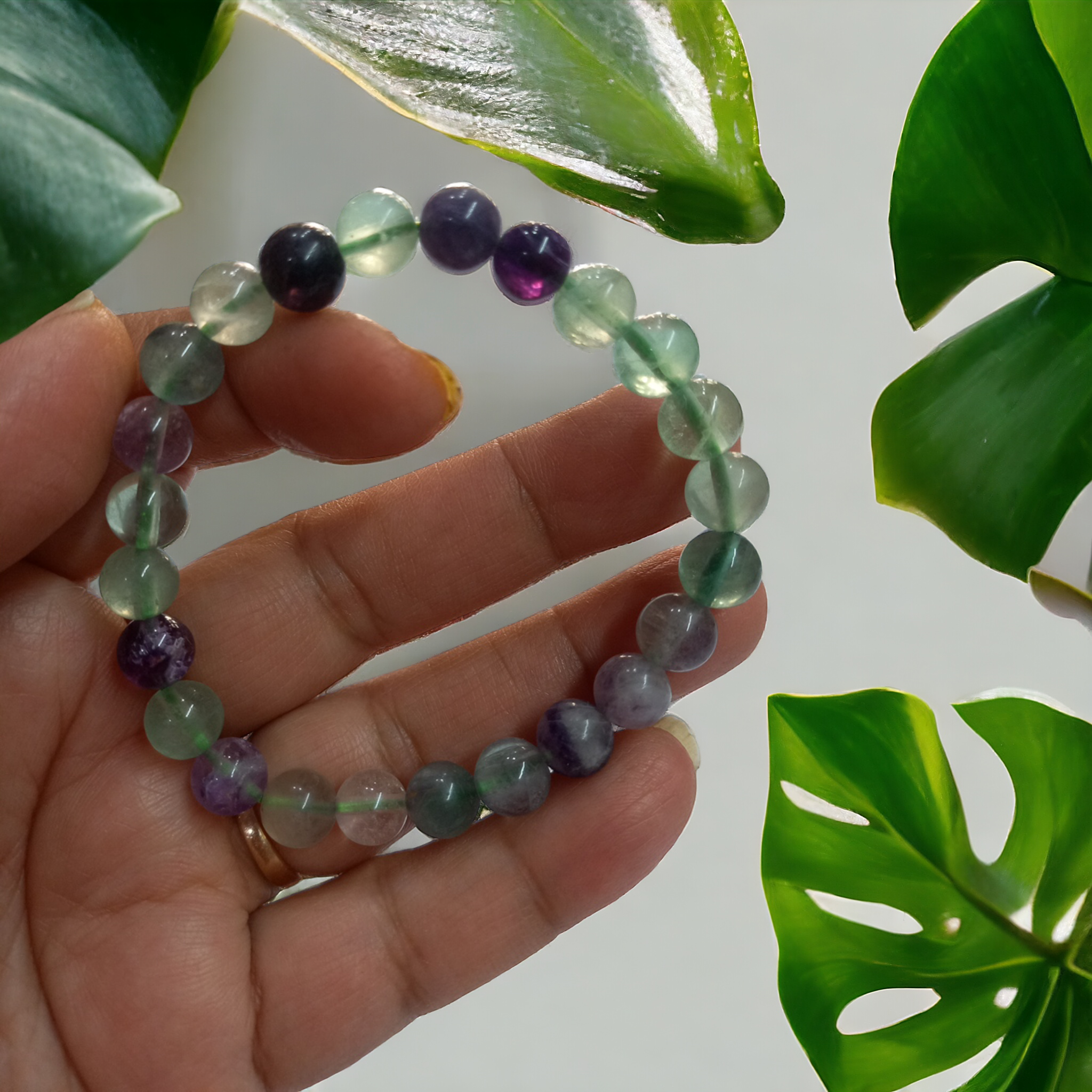 Fluorite Bracelet Natural Original Crystal Certified Real Stone Stylish for Men Women Boy Girl Unisex 8mm Beads Stretchable Brand : Rocksmins