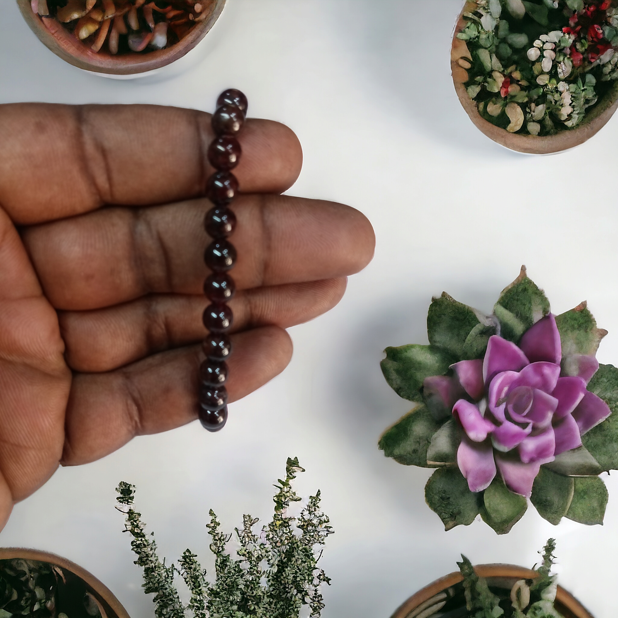 Garnet Bracelet Natural Original Crystal Certified Real Stone Stylish for Men Women Boy Girl Unisex 8mm Beads Stretchable Brand : Rocksmins