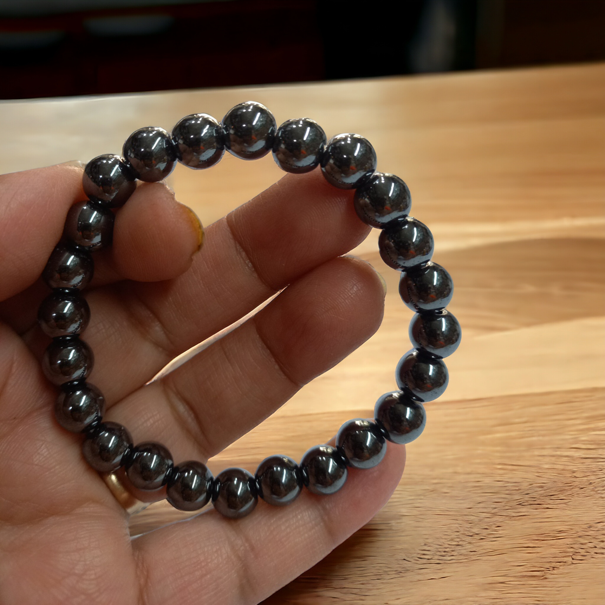 Hematite Bracelet Natural Original Crystal Certified Real Stone Stylish for Men Women Boy Girl Unisex 8mm Beads Stretchable Brand : Rocksmins