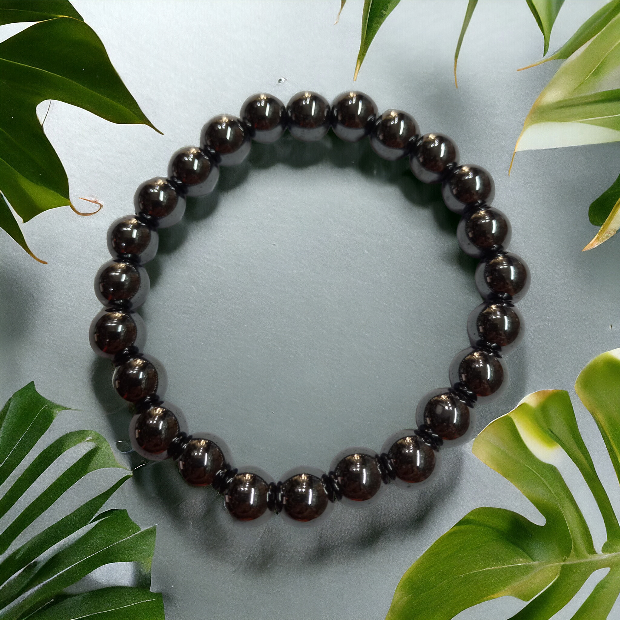 Hematite Bracelet Natural Original Crystal Certified Real Stone Stylish for Men Women Boy Girl Unisex 8mm Beads Stretchable Brand : Rocksmins