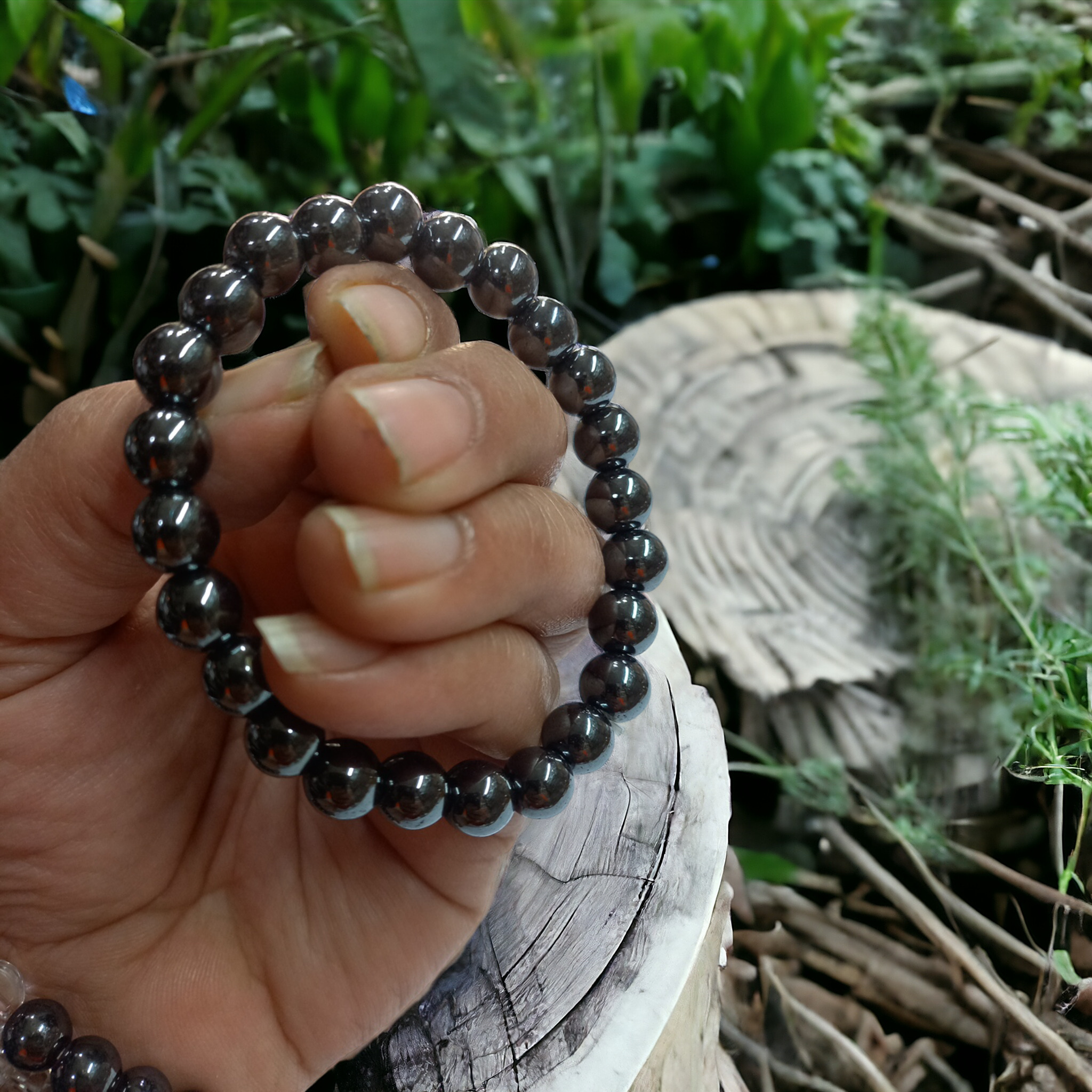 Hematite Bracelet Natural Original Crystal Certified Real Stone Stylish for Men Women Boy Girl Unisex 8mm Beads Stretchable Brand : Rocksmins