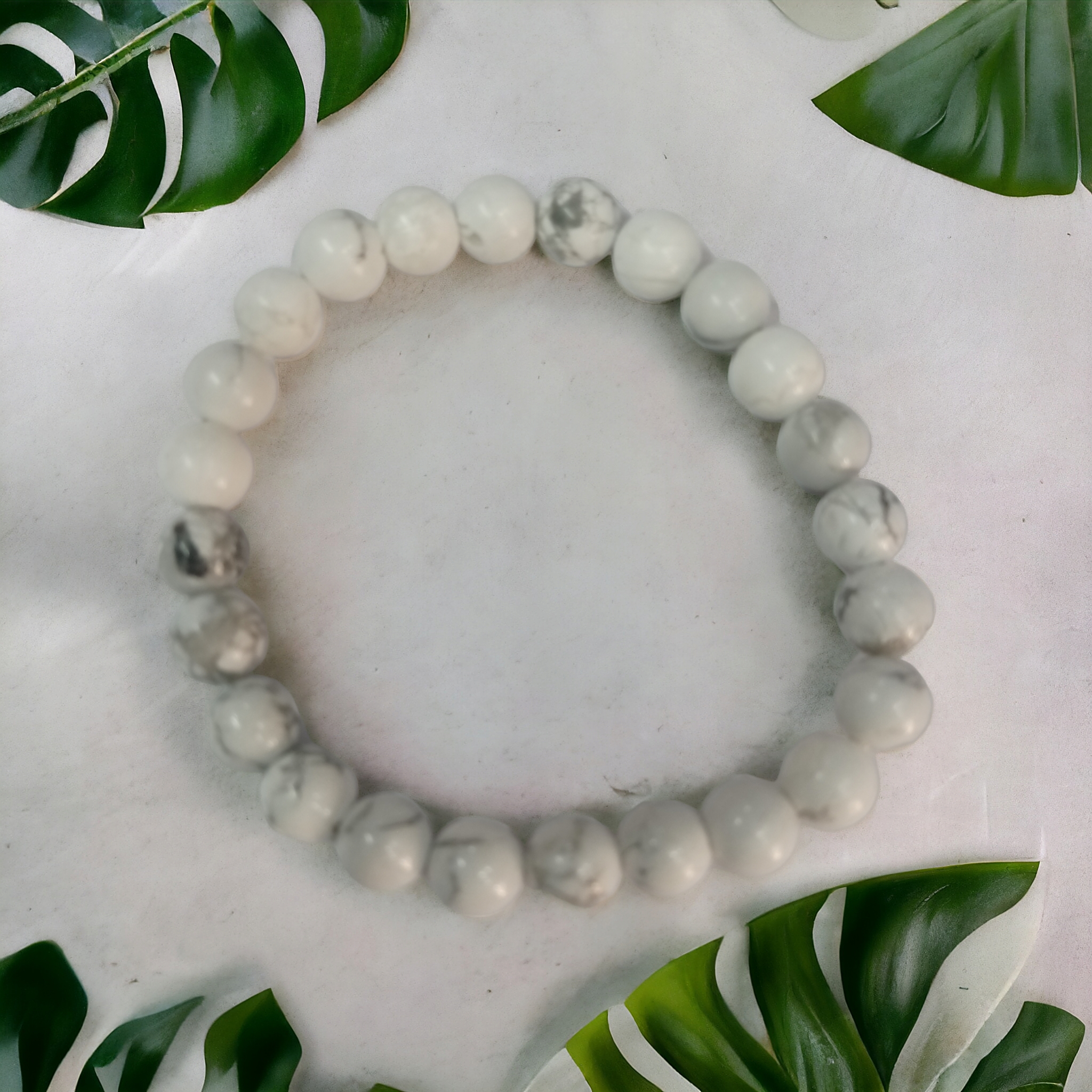 Howlite Bracelet Natural Original Crystal Certified Real Stone Stylish for Men Women Boy Girl Unisex 8mm Beads Stretchable Brand : Rocksmins