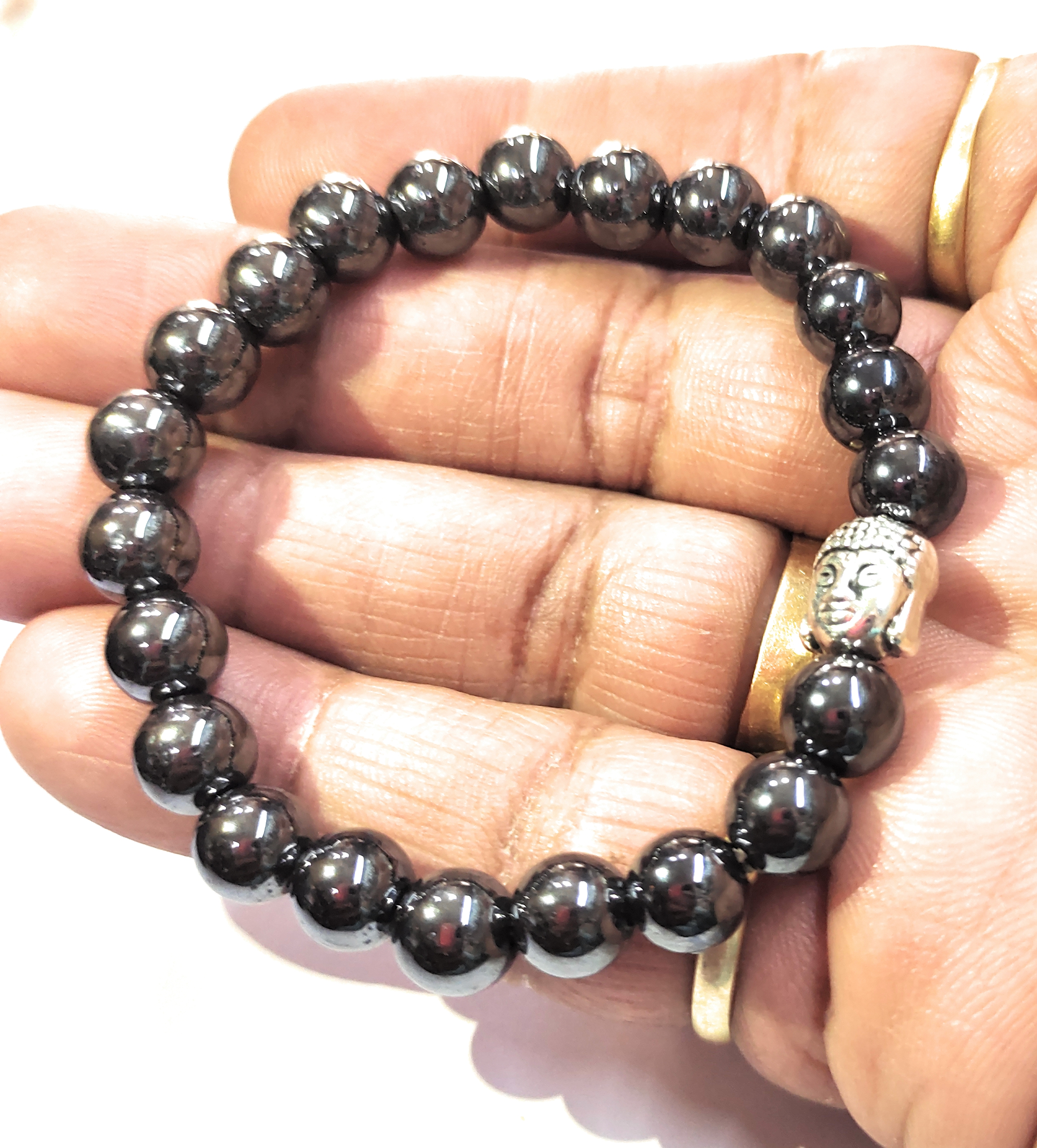 Hematite Magnetite Bracelet Natural Original Crystal Certified Real Stone Stylish for Men Women Boy Girl Unisex 8mm Beads Stretchable Brand : Rocksmins